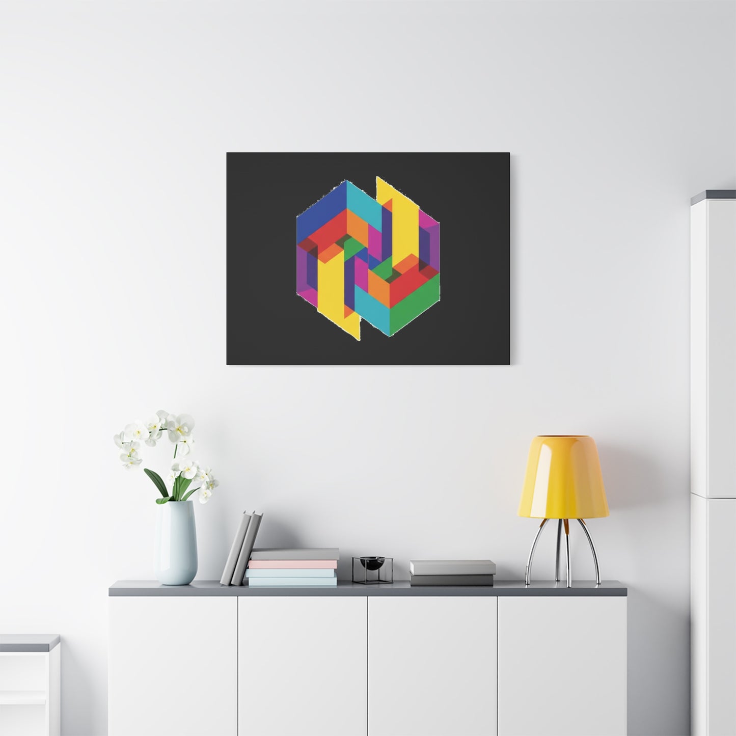 Colorful Geometric Cube Canvas Print — Modern Abstract Wall Art