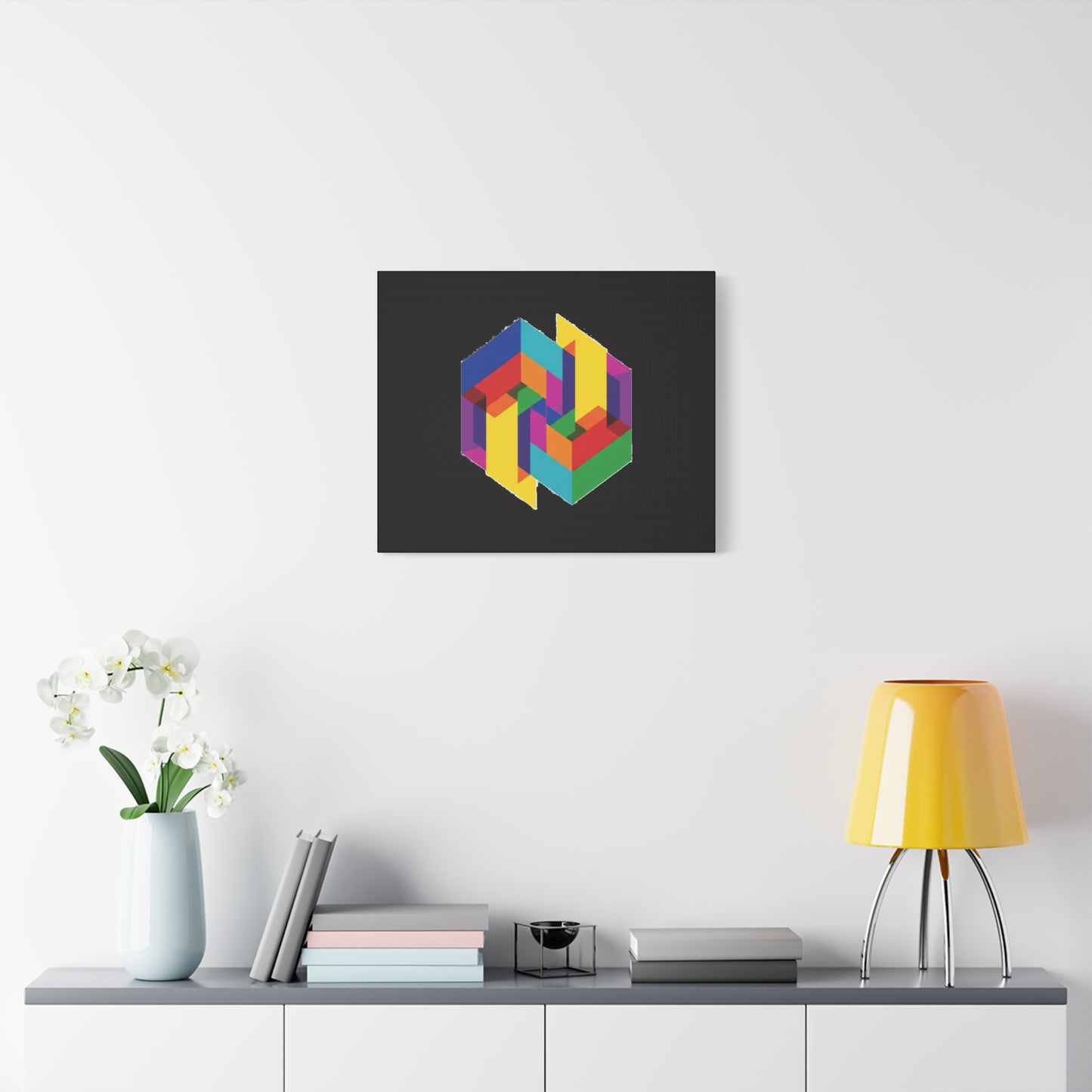 Colorful Geometric Cube Canvas Print — Modern Abstract Wall Art