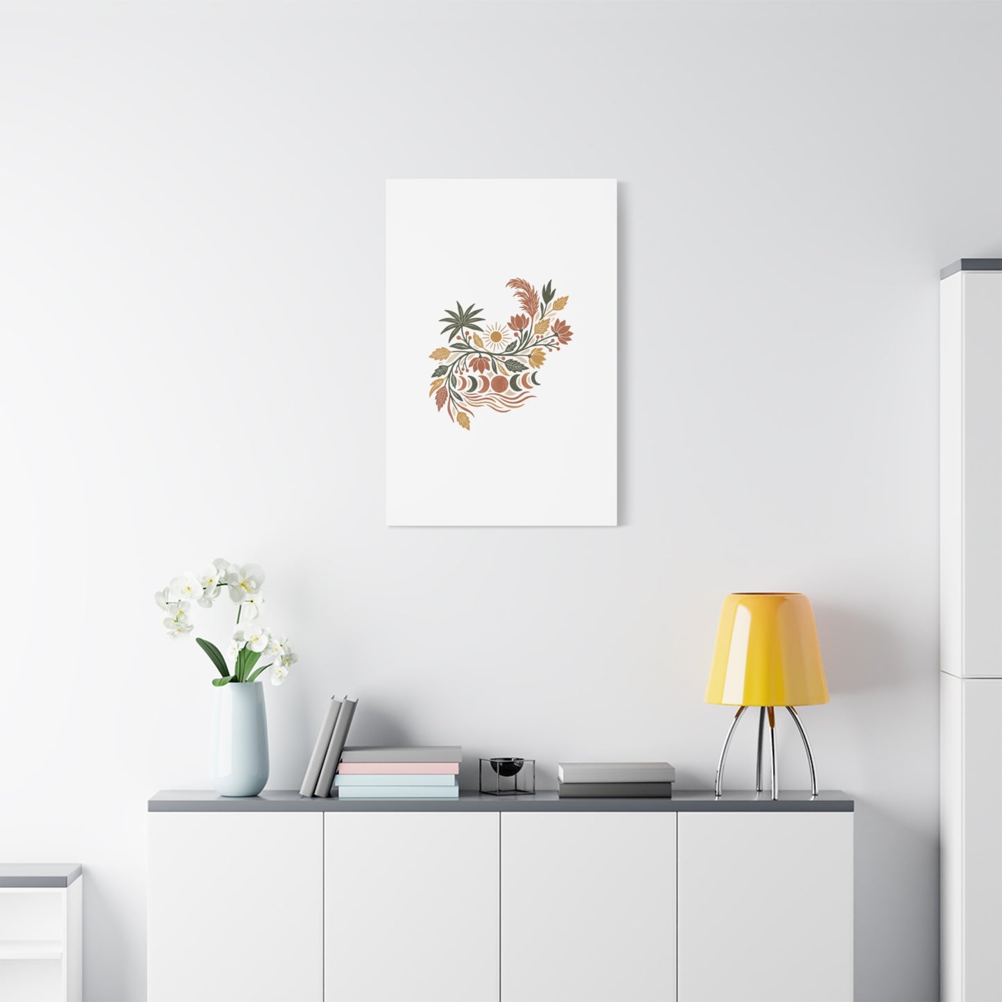 Boho Floral Moon Phase Canvas Print — Matte Stretched Wall Art