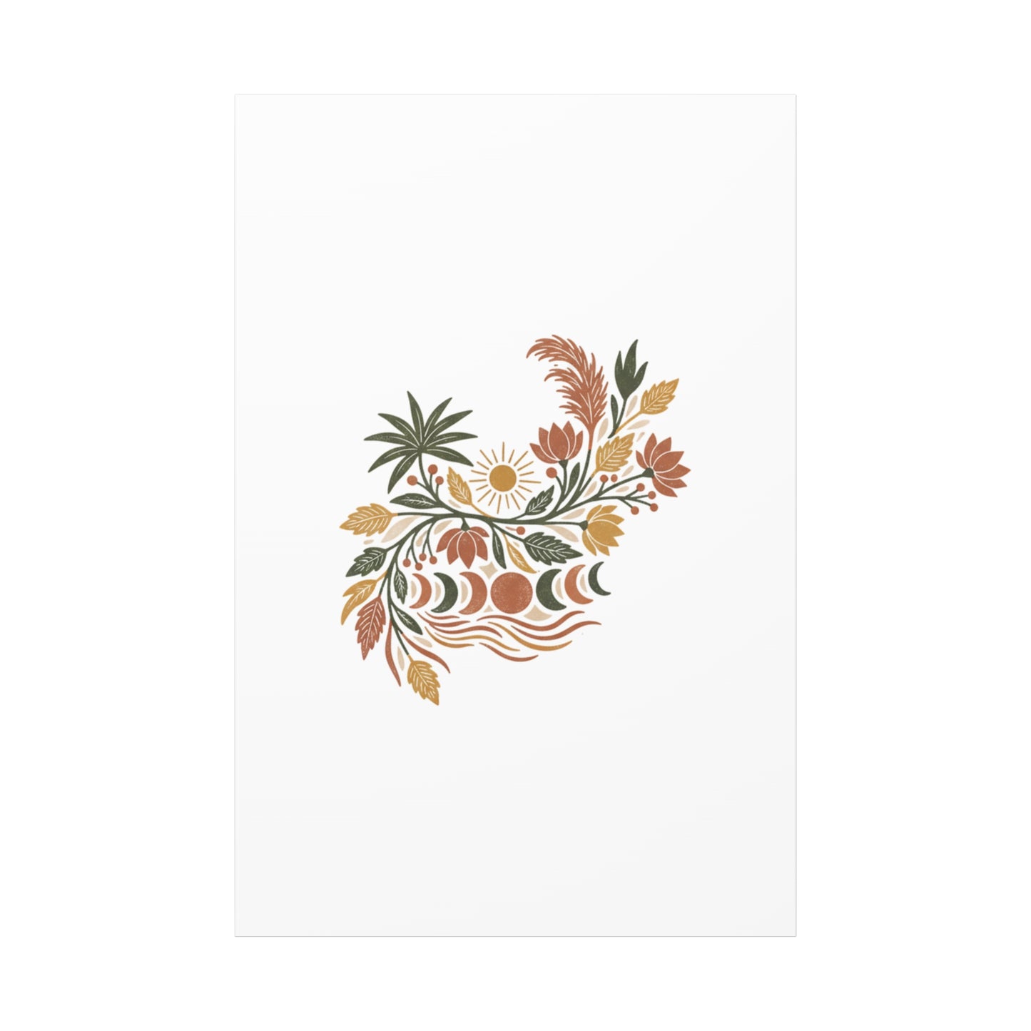 Boho Floral Moon Phase Canvas Print — Matte Stretched Wall Art