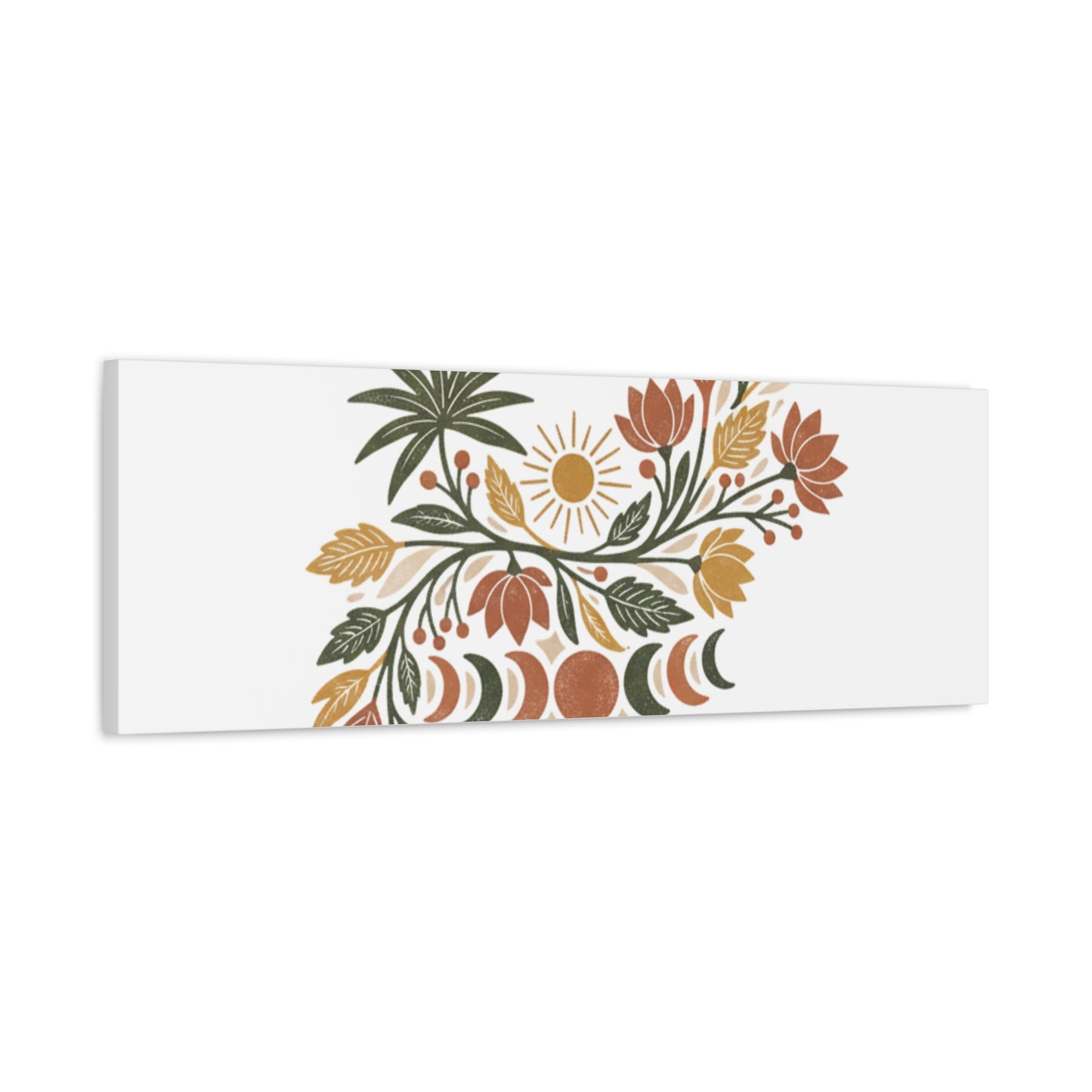 Boho Floral Moon Phase Canvas Print — Matte Stretched Wall Art
