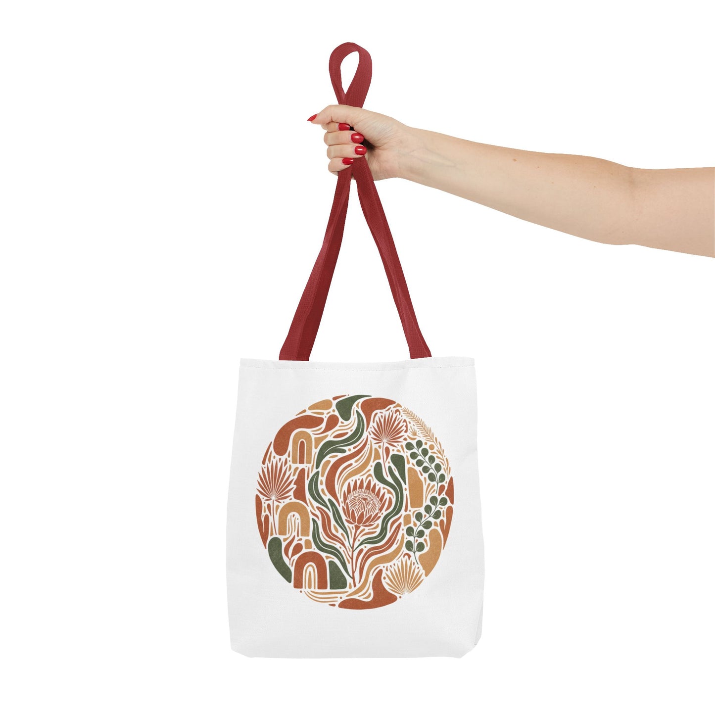 Floral Boho Tote Bag — Earthy Retro Circle Print