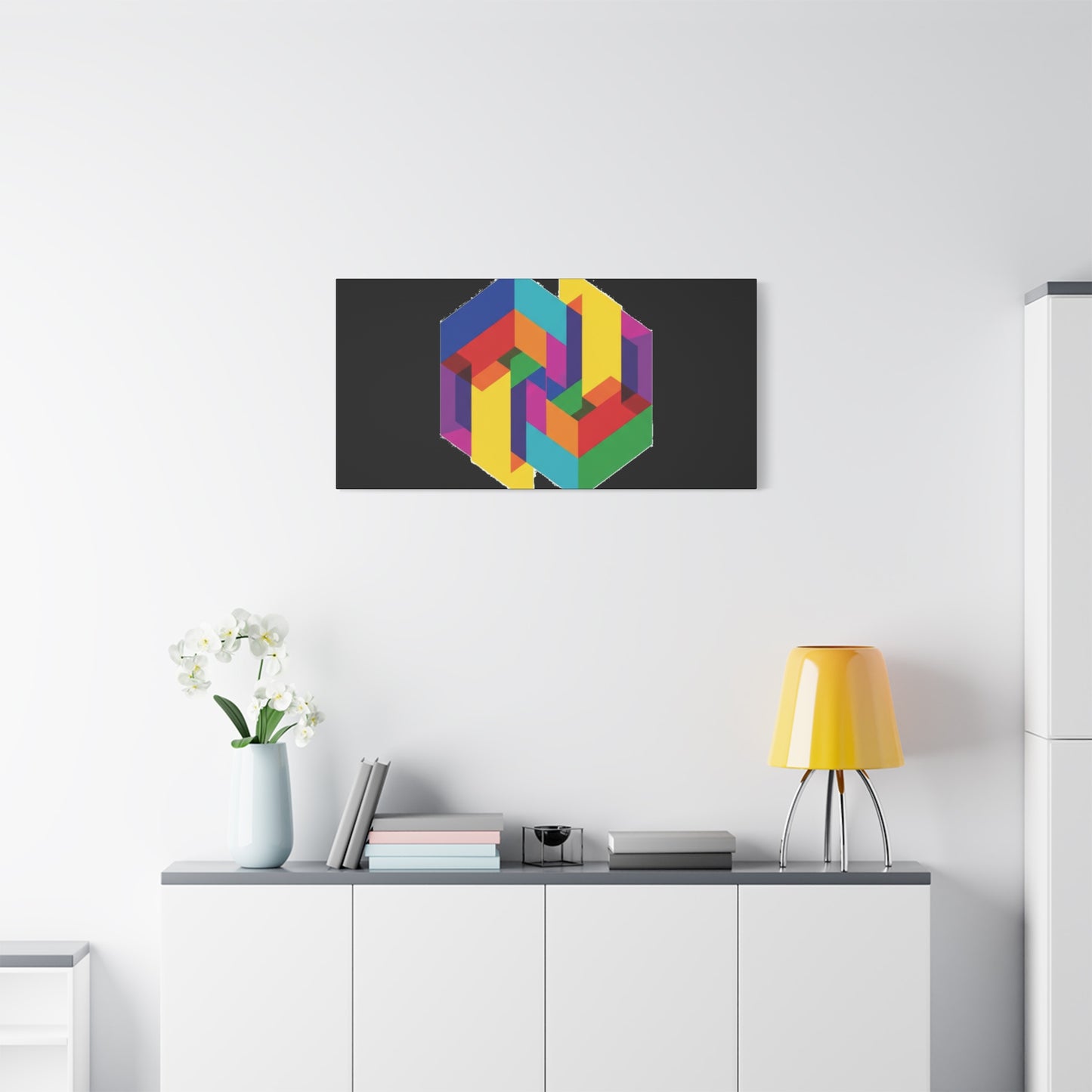 Colorful Geometric Cube Canvas Print — Modern Abstract Wall Art