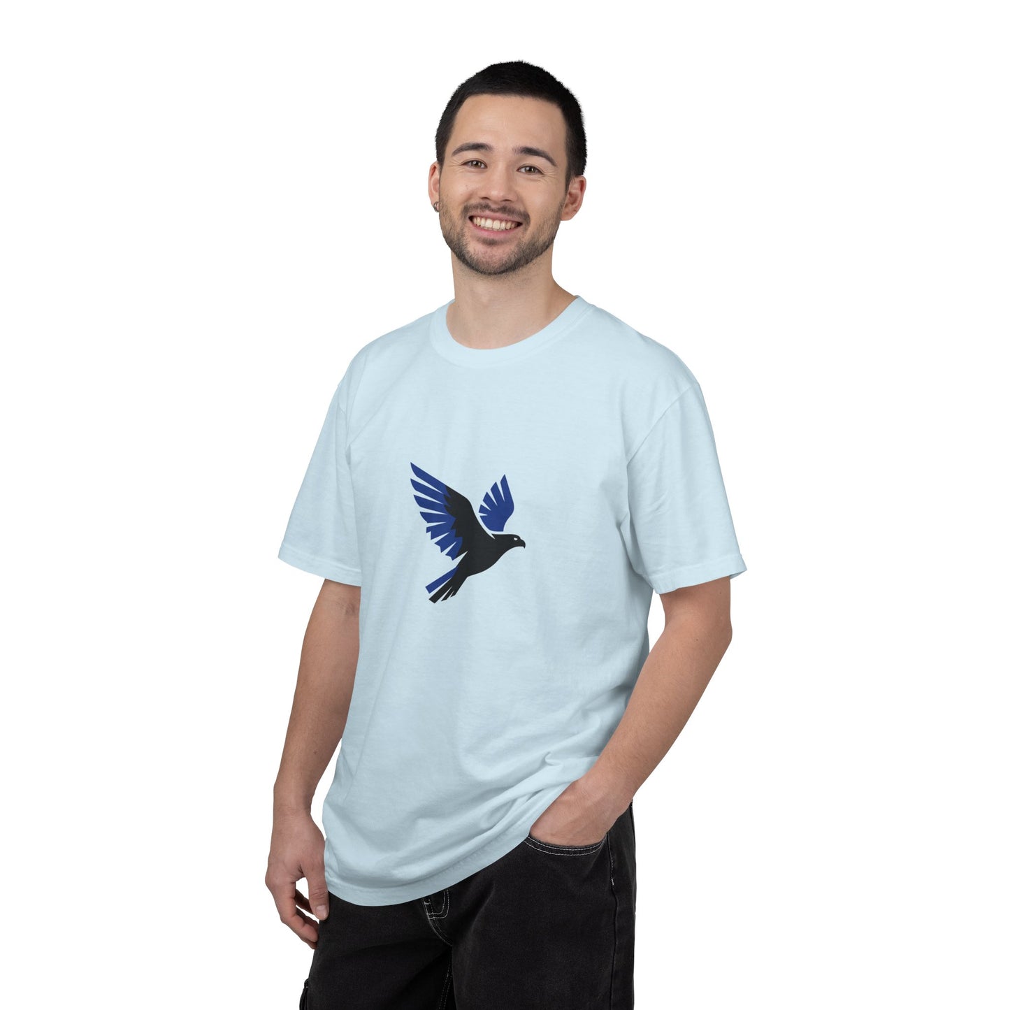 Blue Raven Graphic T-Shirt — Minimal Flying Bird Tee