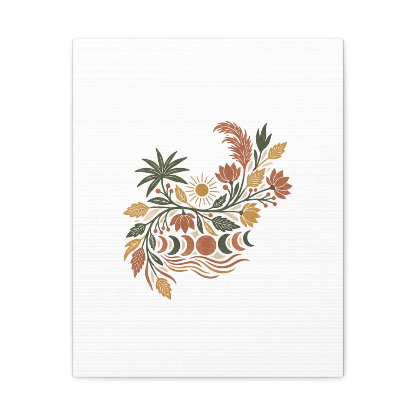 Boho Floral Moon Phase Canvas Print — Matte Stretched Wall Art