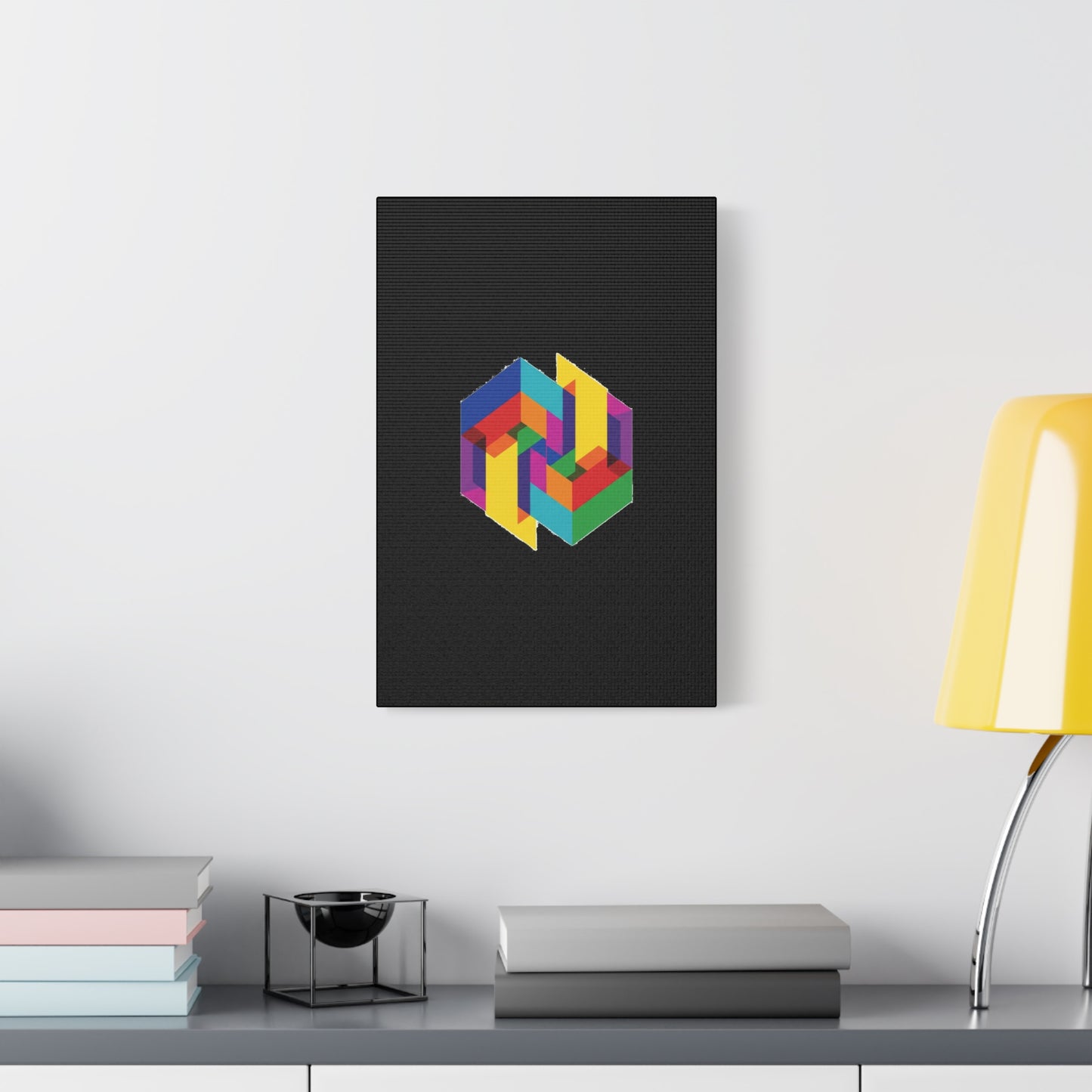 Colorful Geometric Cube Canvas Print — Modern Abstract Wall Art