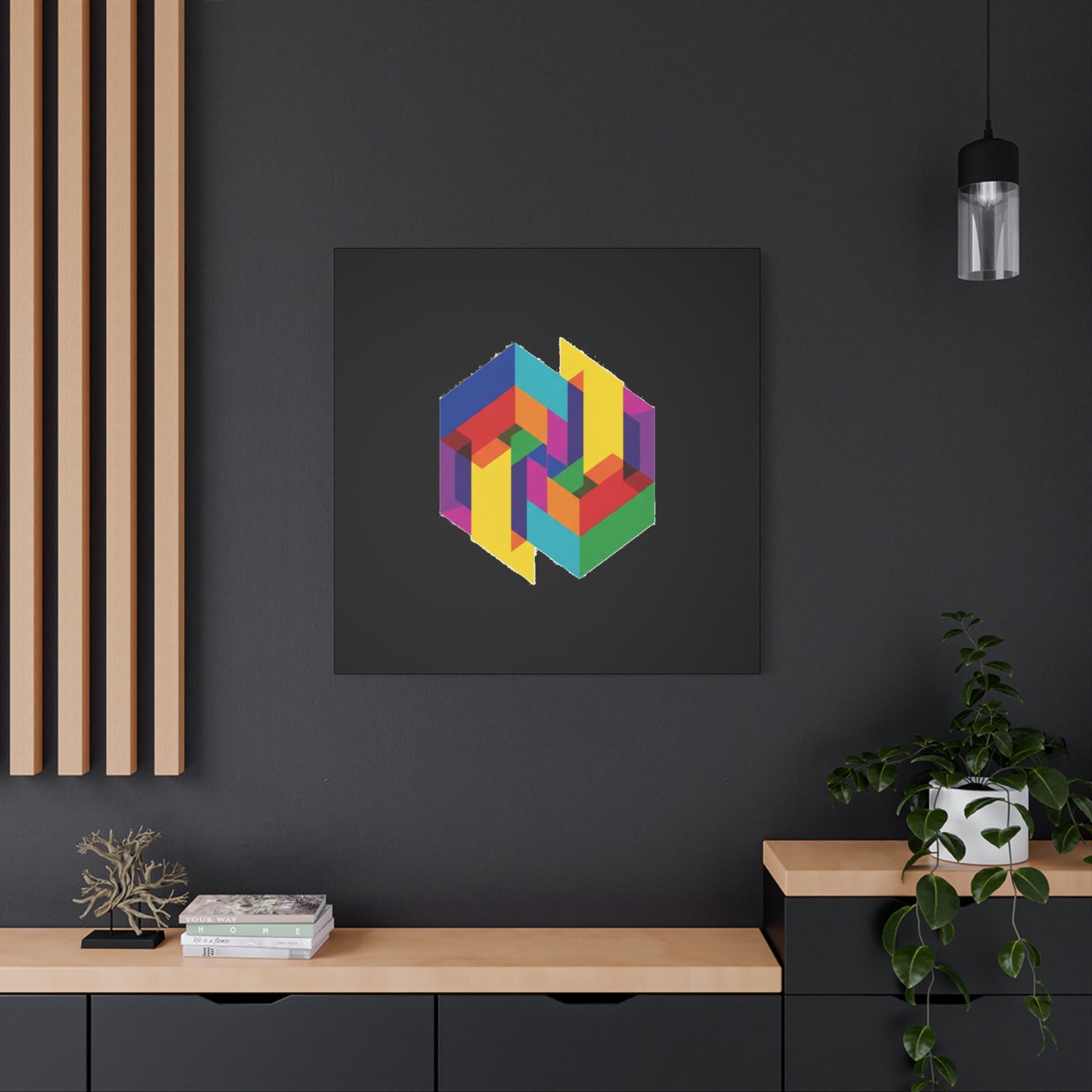 Colorful Geometric Cube Canvas Print — Modern Abstract Wall Art
