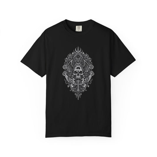Skull & Cross Key Gothic T-Shirt — Ornate Dark Art Graphic Tee