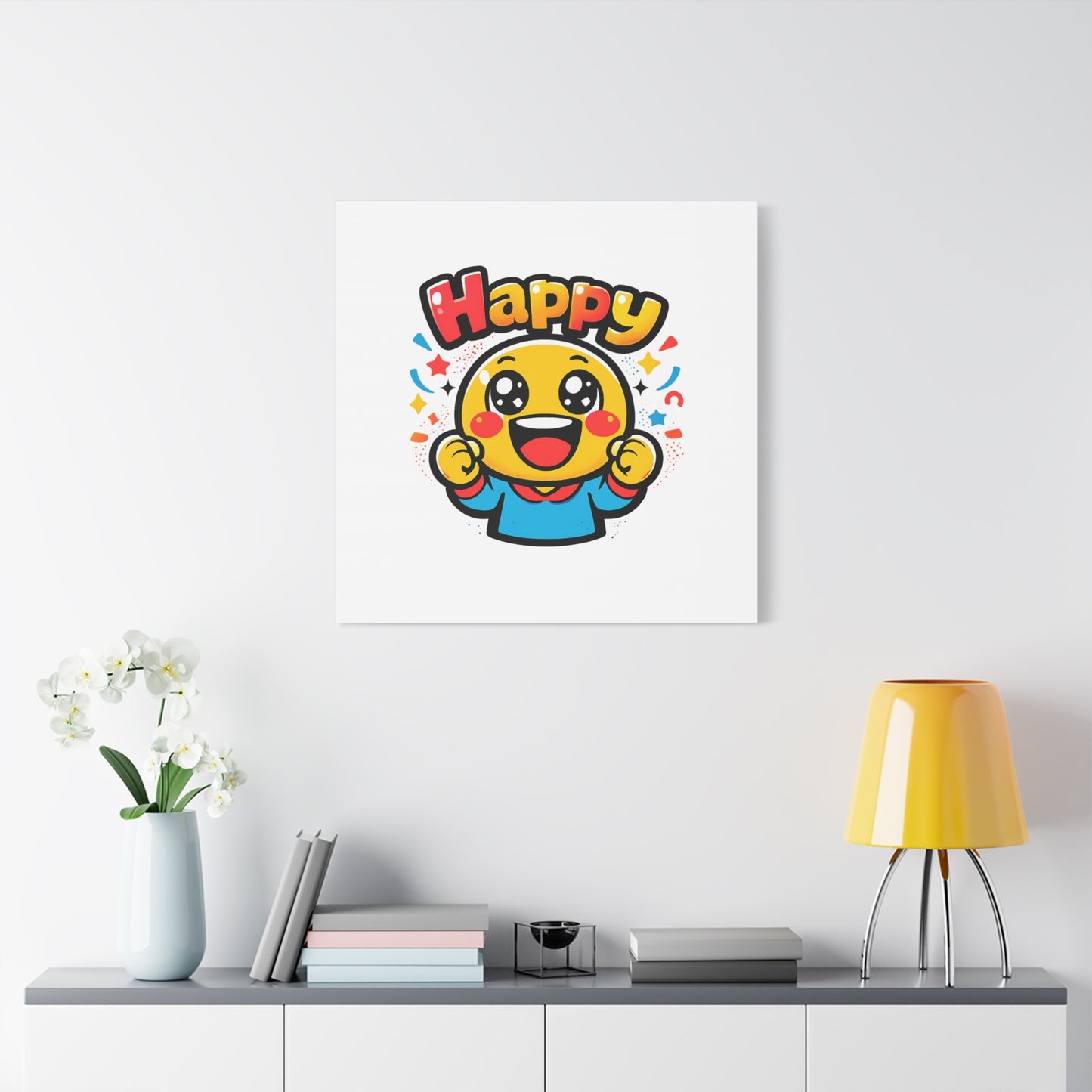 Happy Emoji Cartoon Canvas | Bold Cartoon, Thick Outline, Kawaii Minimal