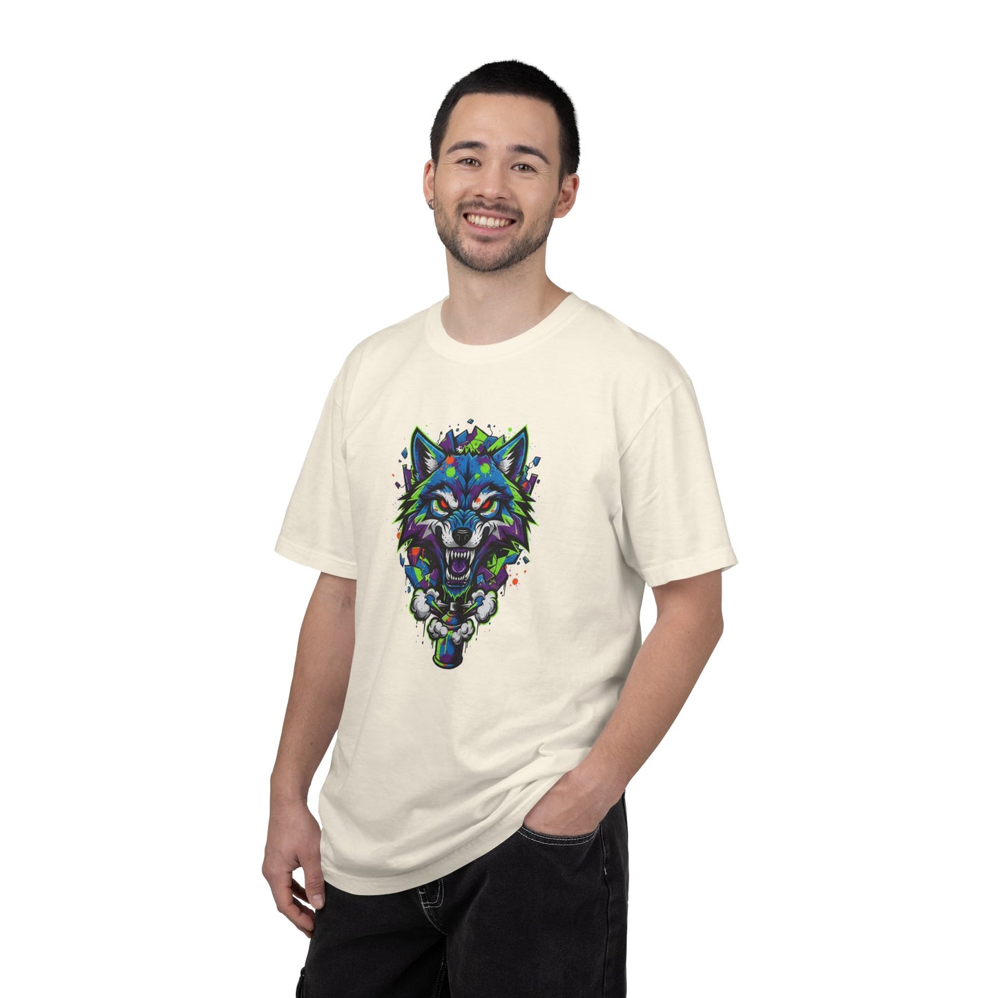 Colorful Geometric Wolf T-Shirt — Vibrant Tribal Wolf Graphic Tee
