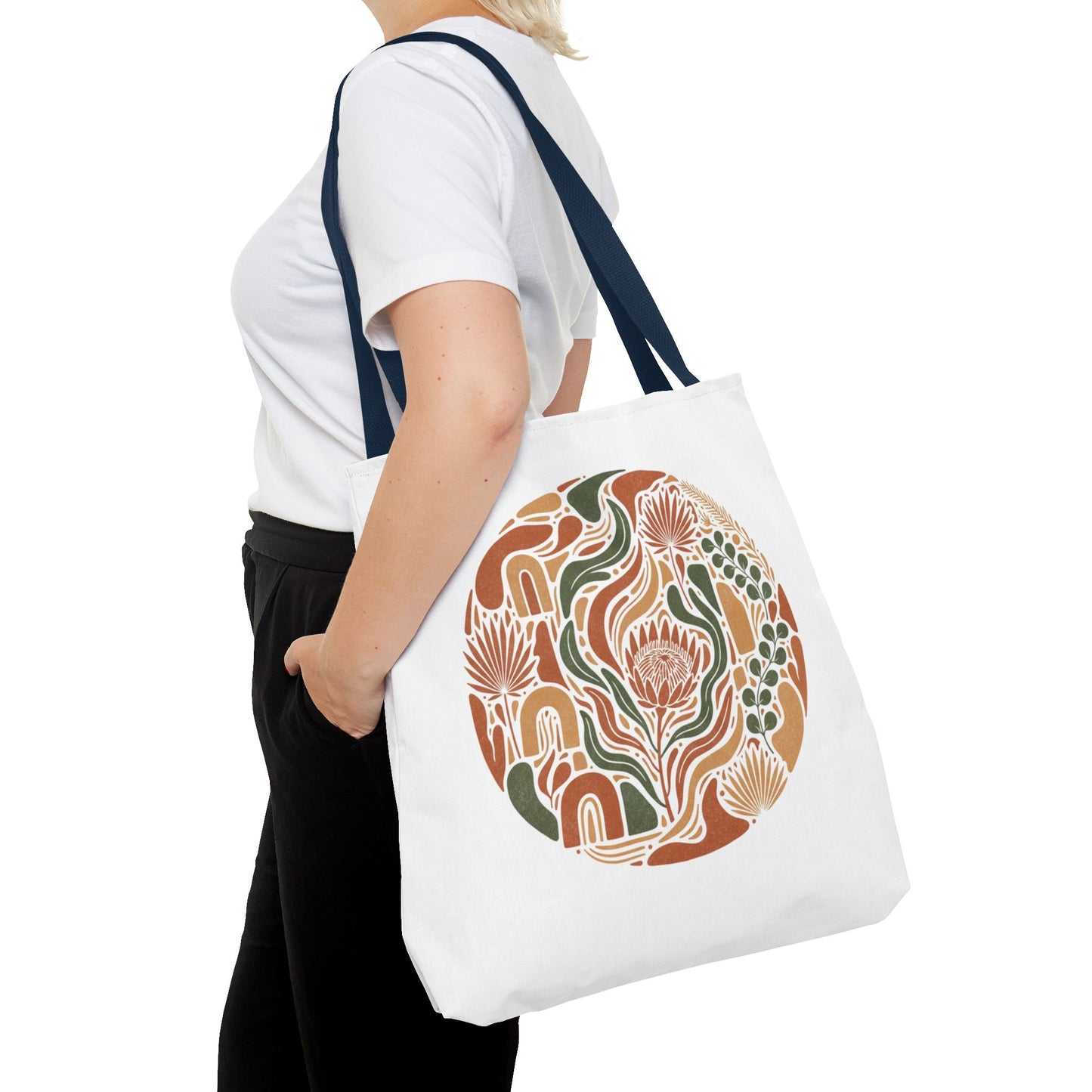 Floral Boho Tote Bag — Earthy Retro Circle Print