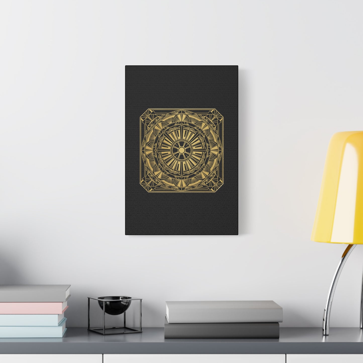 Gold Mandala Canvas Wall Art — Geometric Boho Matte Stretched Canvas