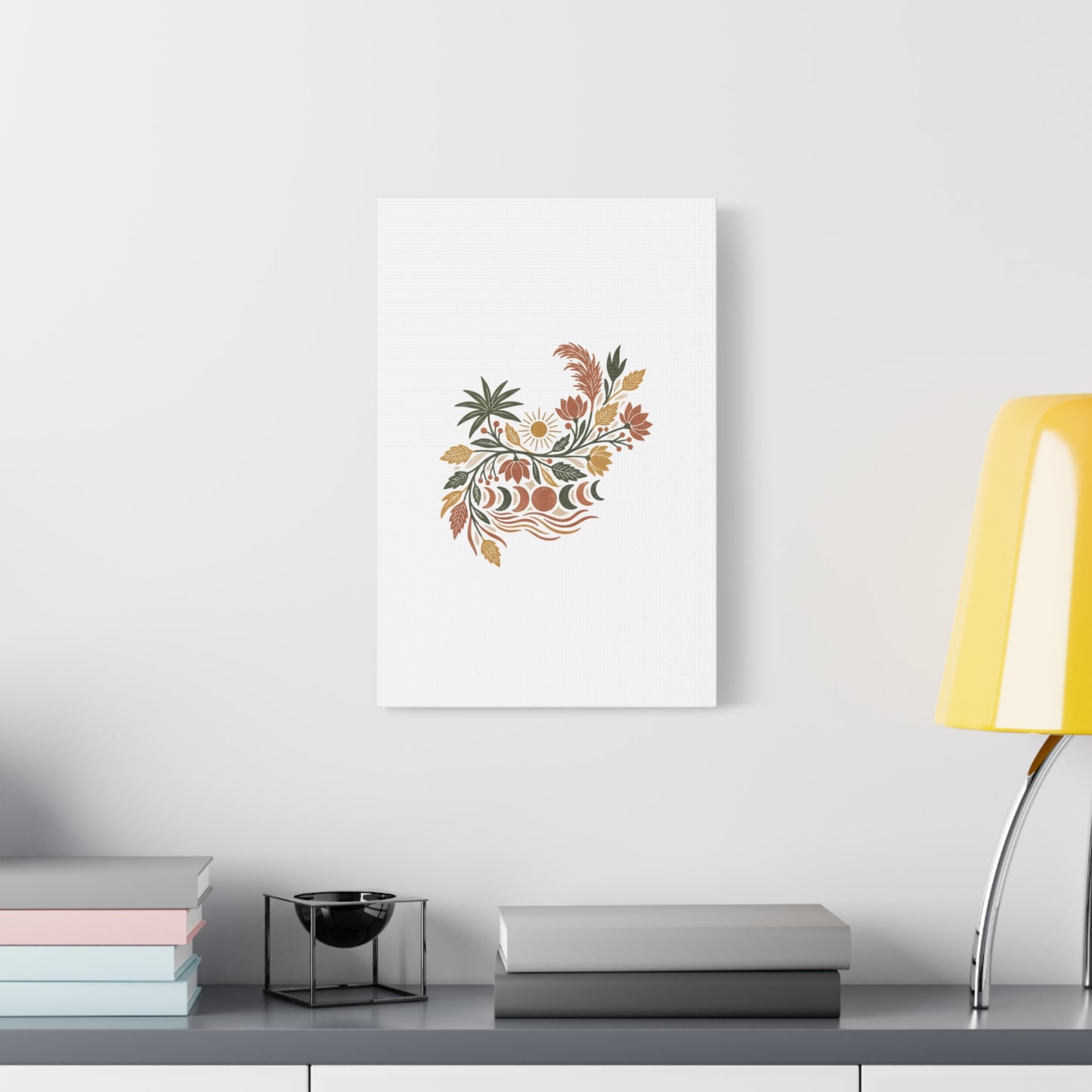 Boho Floral Moon Phase Canvas Print — Matte Stretched Wall Art