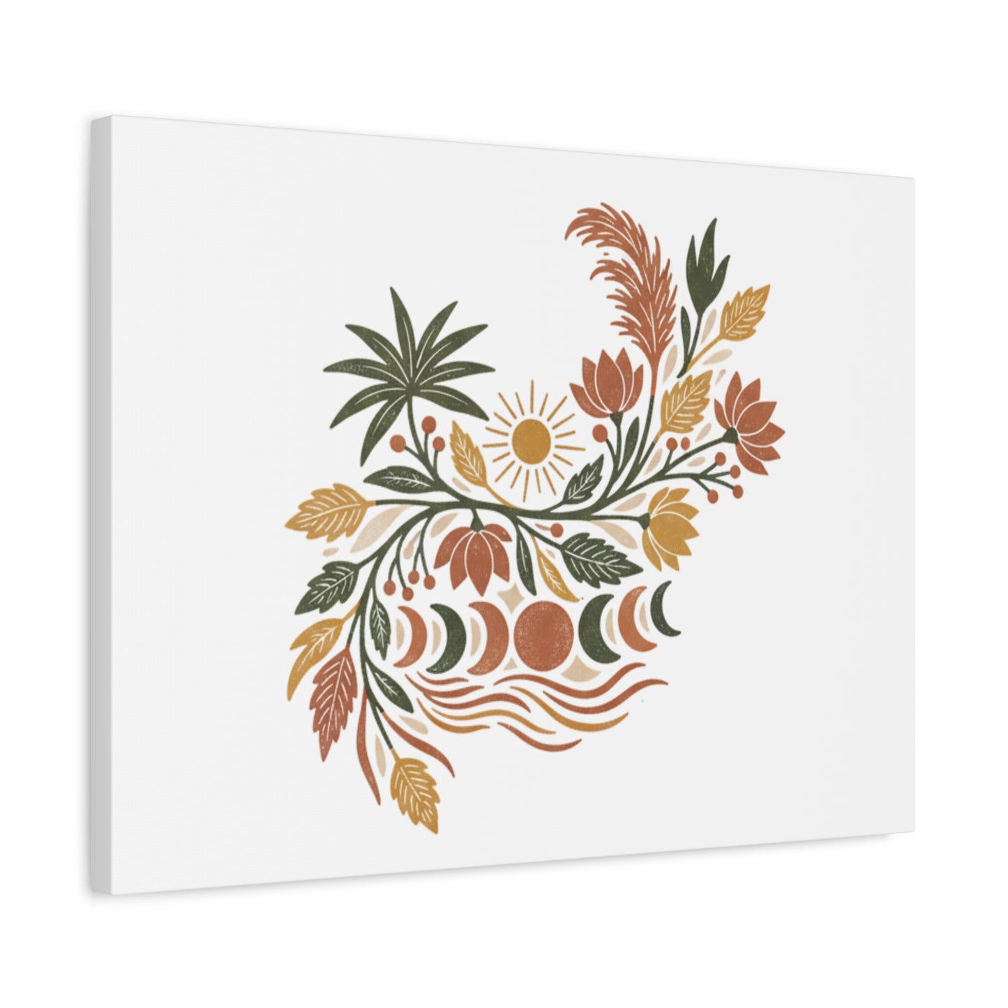 Boho Floral Moon Phase Canvas Print — Matte Stretched Wall Art