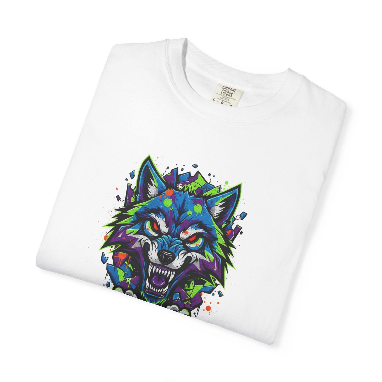 Colorful Geometric Wolf T-Shirt — Vibrant Tribal Wolf Graphic Tee