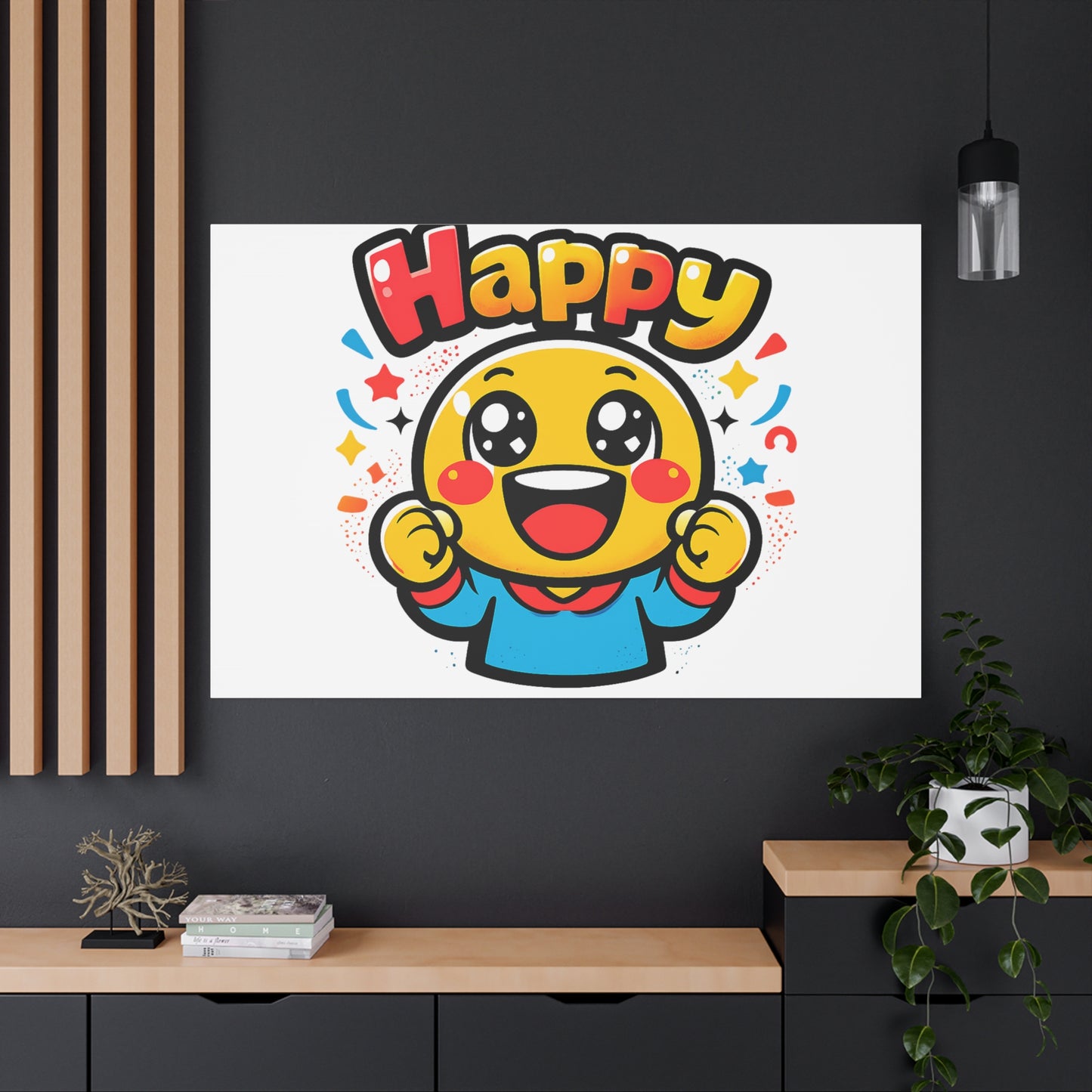 Happy Emoji Cartoon Canvas | Bold Cartoon, Thick Outline, Kawaii Minimal