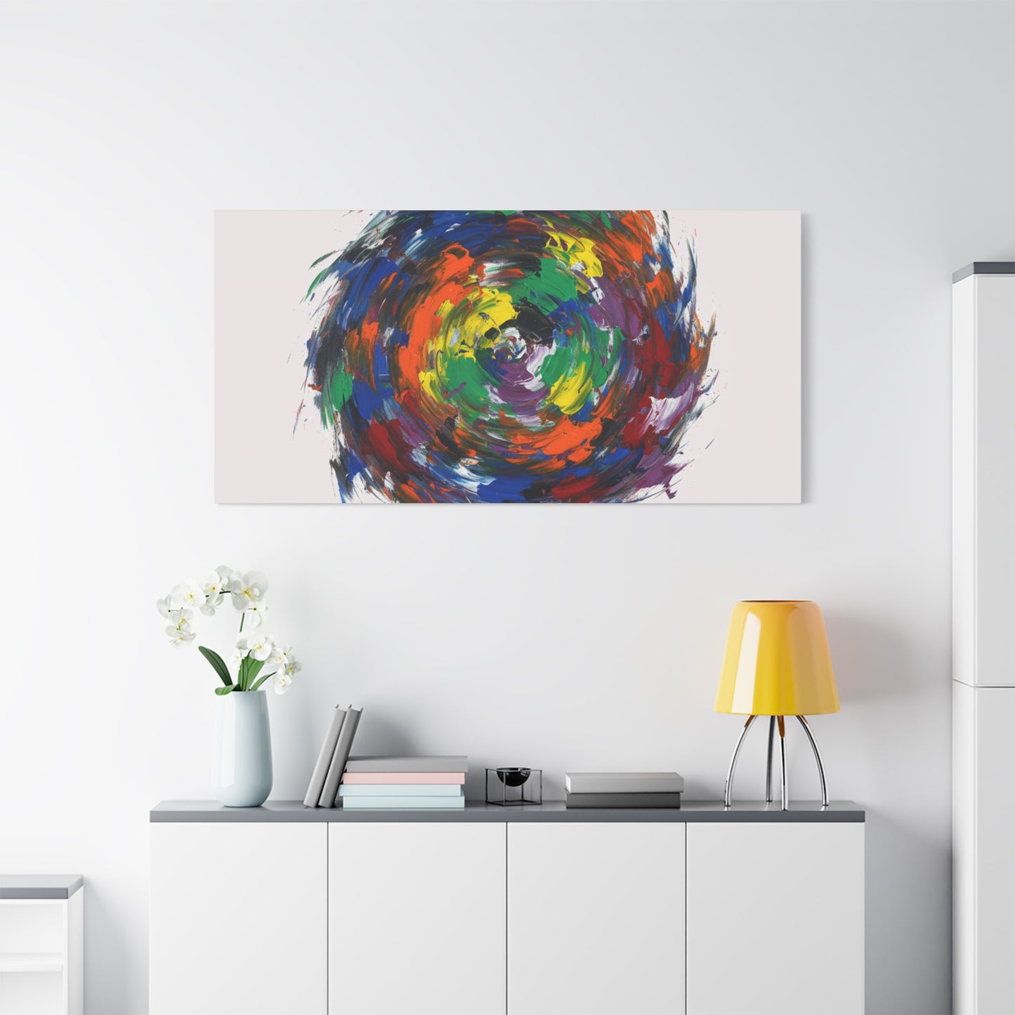 Abstract Color Swirl Canvas - Vibrant Circular Brushstroke Wall Art (Matte Stretched)
