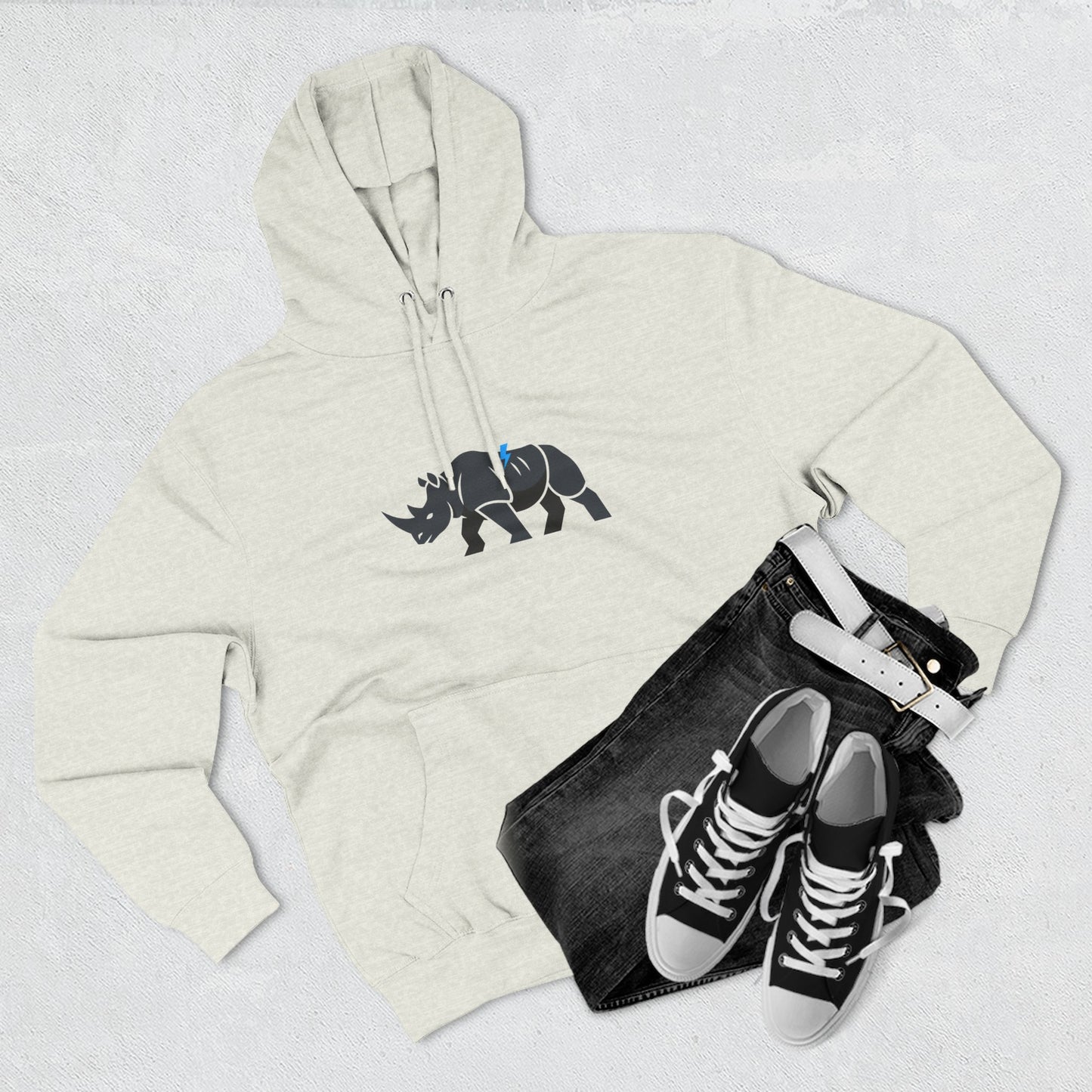 Rhino Silhouette Hoodie — Minimalist Three-Panel Rhino Graphic Sweatshirt