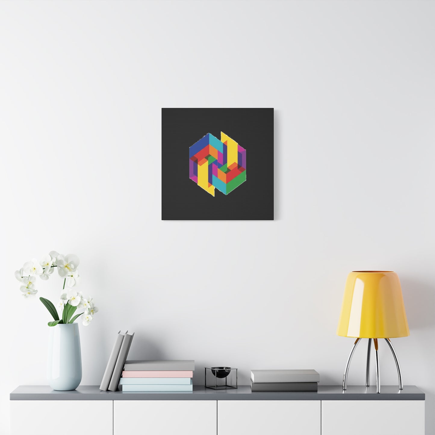 Colorful Geometric Cube Canvas Print — Modern Abstract Wall Art