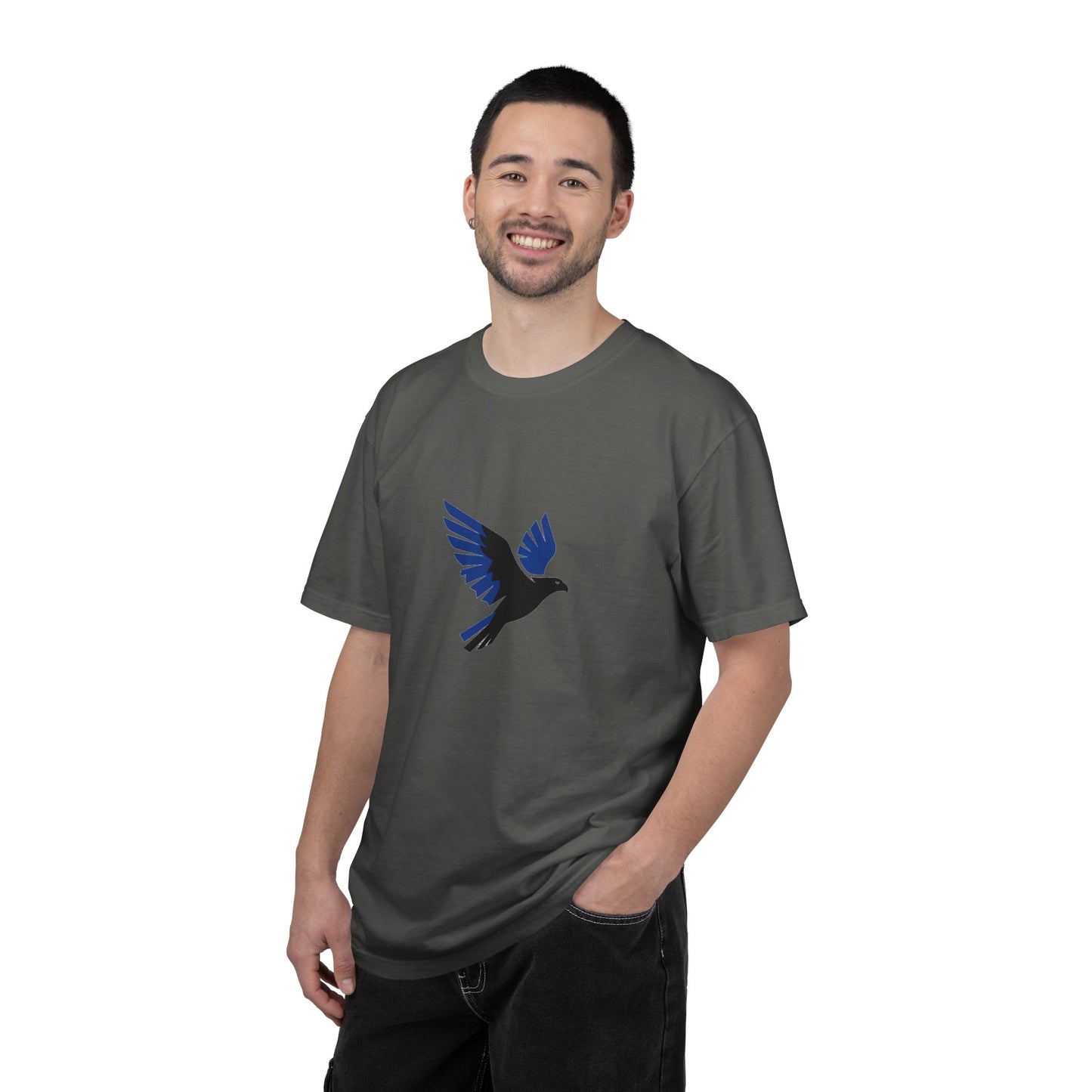 Blue Raven Graphic T-Shirt — Minimal Flying Bird Tee
