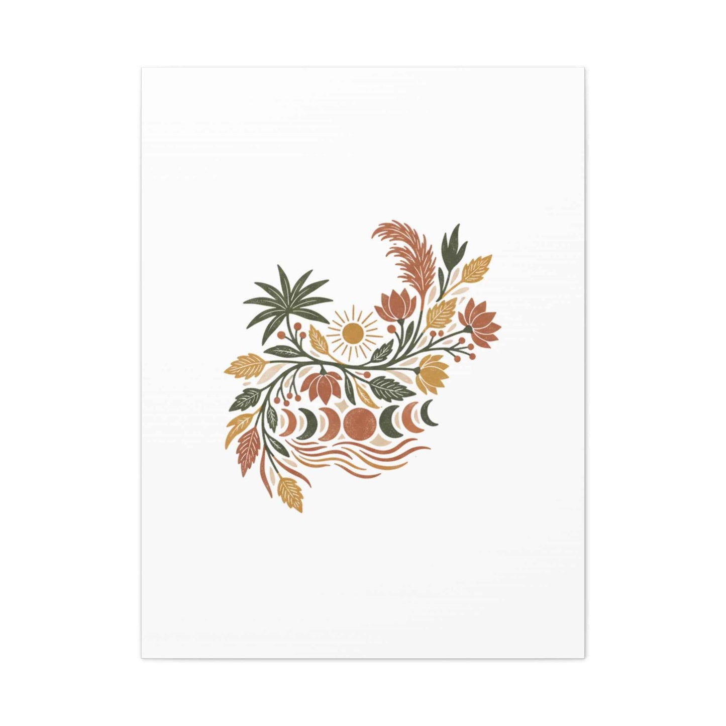Boho Floral Moon Phase Canvas Print — Matte Stretched Wall Art