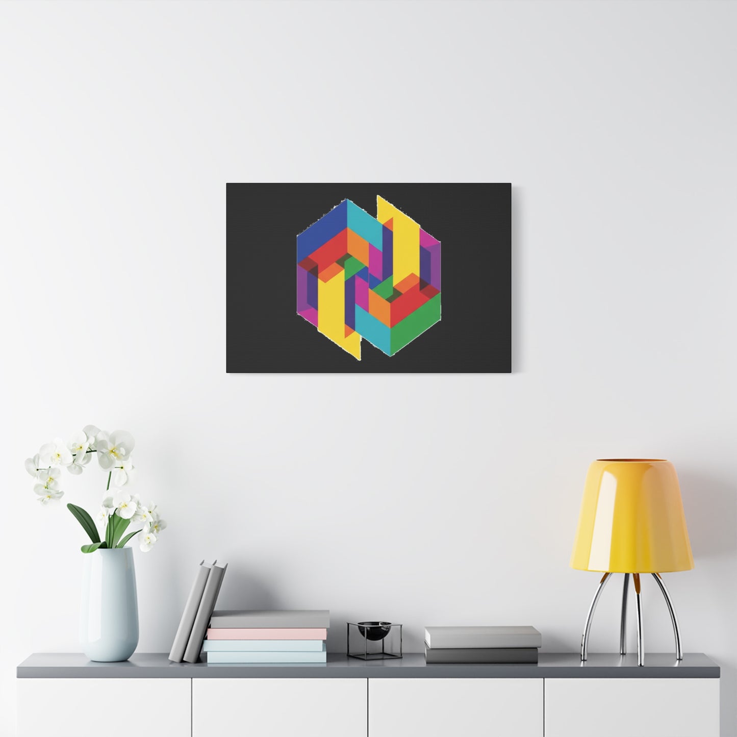 Colorful Geometric Cube Canvas Print — Modern Abstract Wall Art