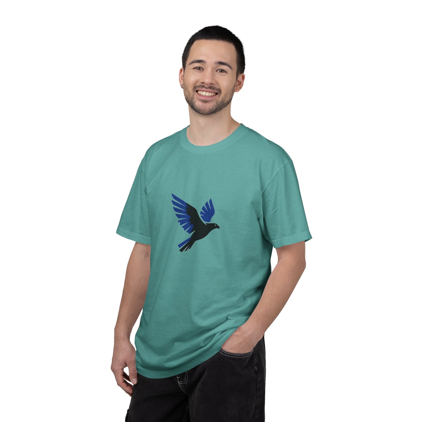 Blue Raven Graphic T-Shirt — Minimal Flying Bird Tee