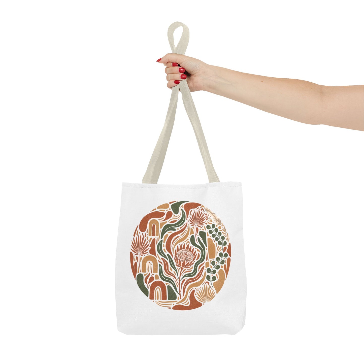 Floral Boho Tote Bag — Earthy Retro Circle Print