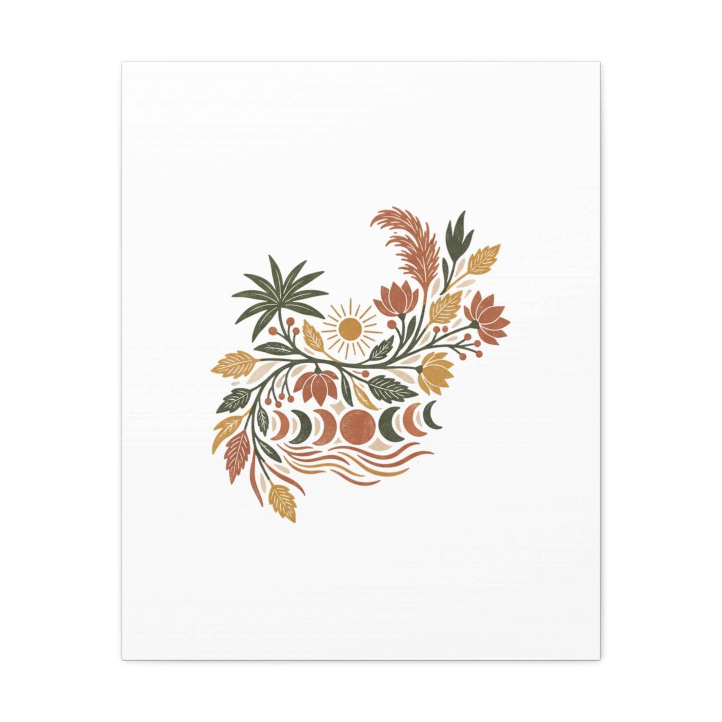 Boho Floral Moon Phase Canvas Print — Matte Stretched Wall Art