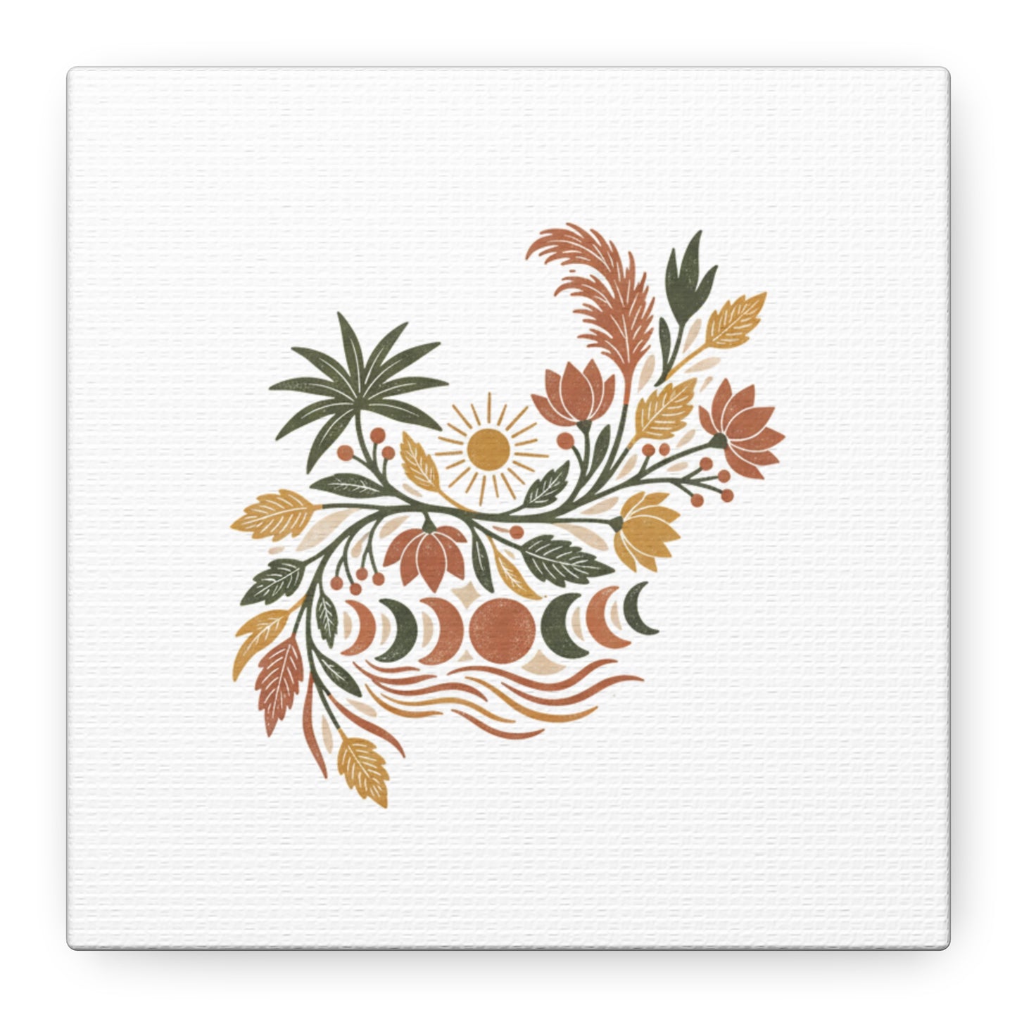 Boho Floral Moon Phase Canvas Print — Matte Stretched Wall Art