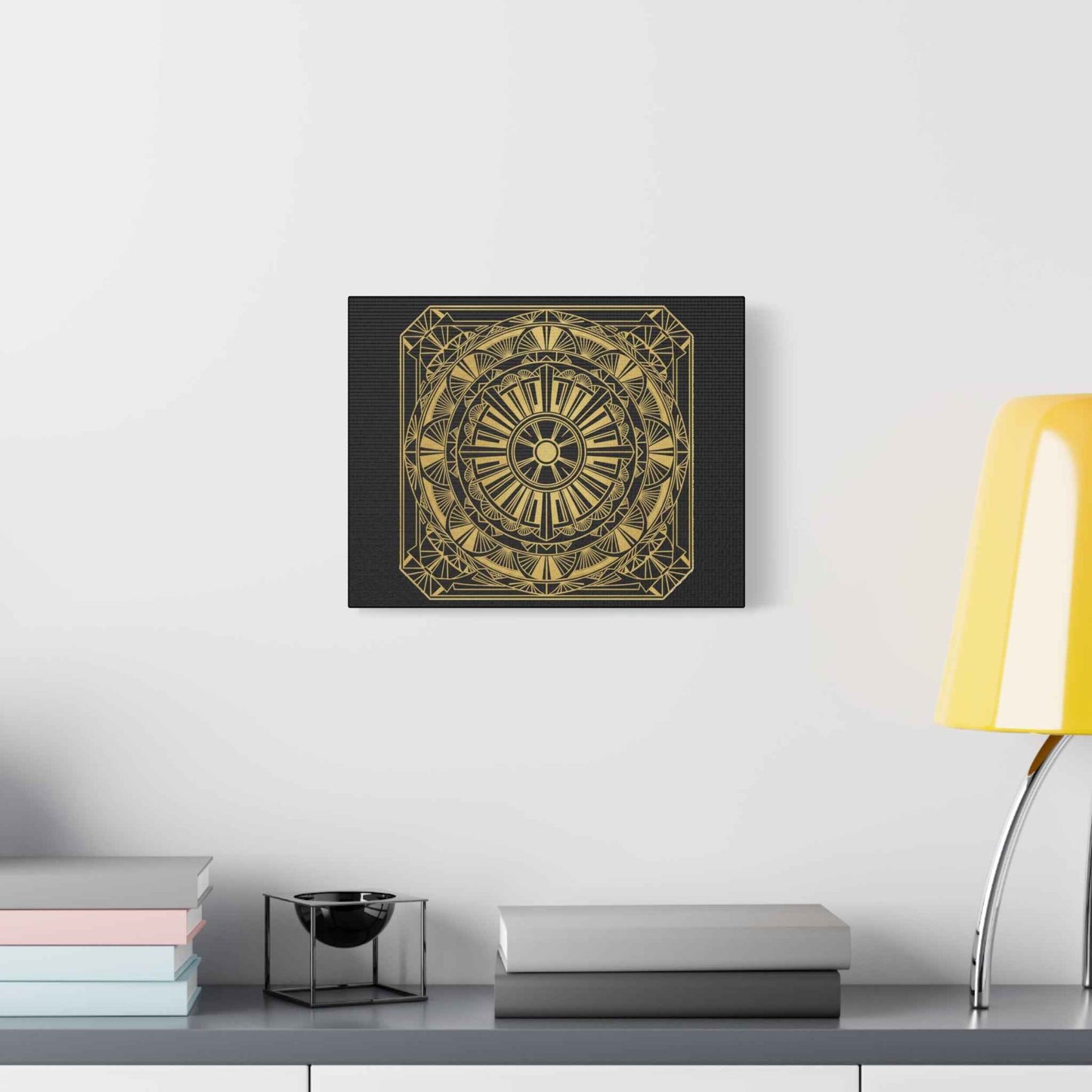Gold Mandala Canvas Wall Art — Geometric Boho Matte Stretched Canvas