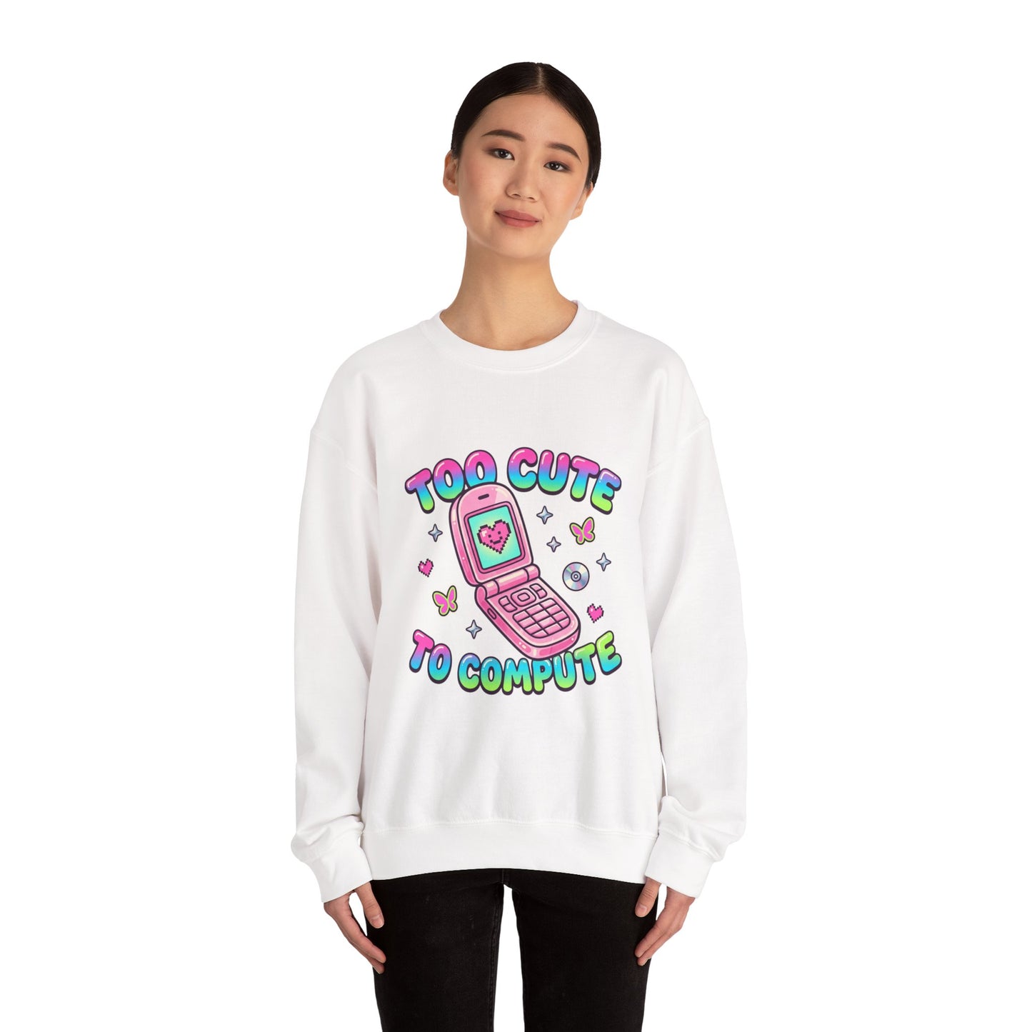 Too Cute To Compute Sweatshirt | Y2K aesthetic, 2000s retro internet graphic
