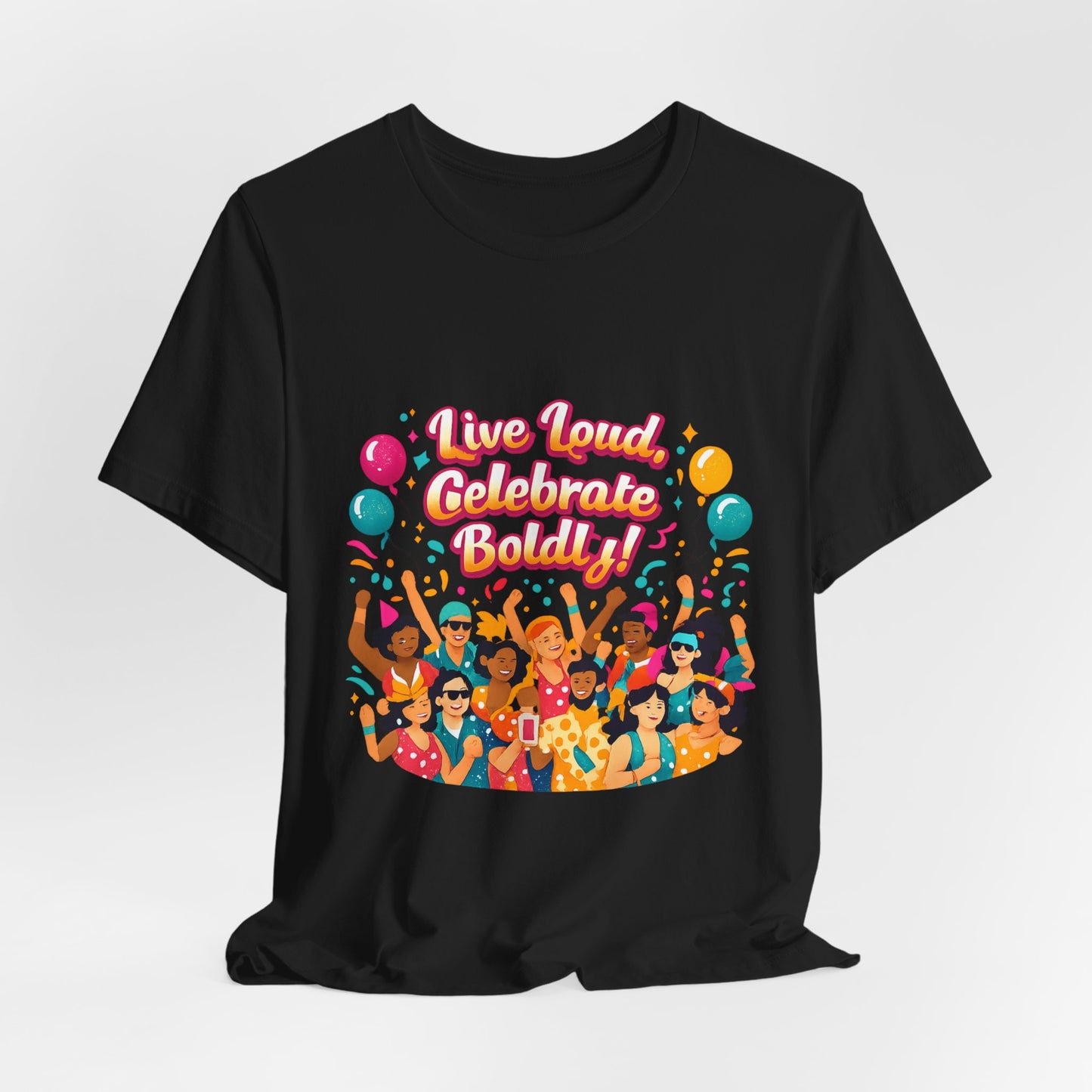 Celebrate Boldly T-Shirt | carnival confetti colorblocked neon brights