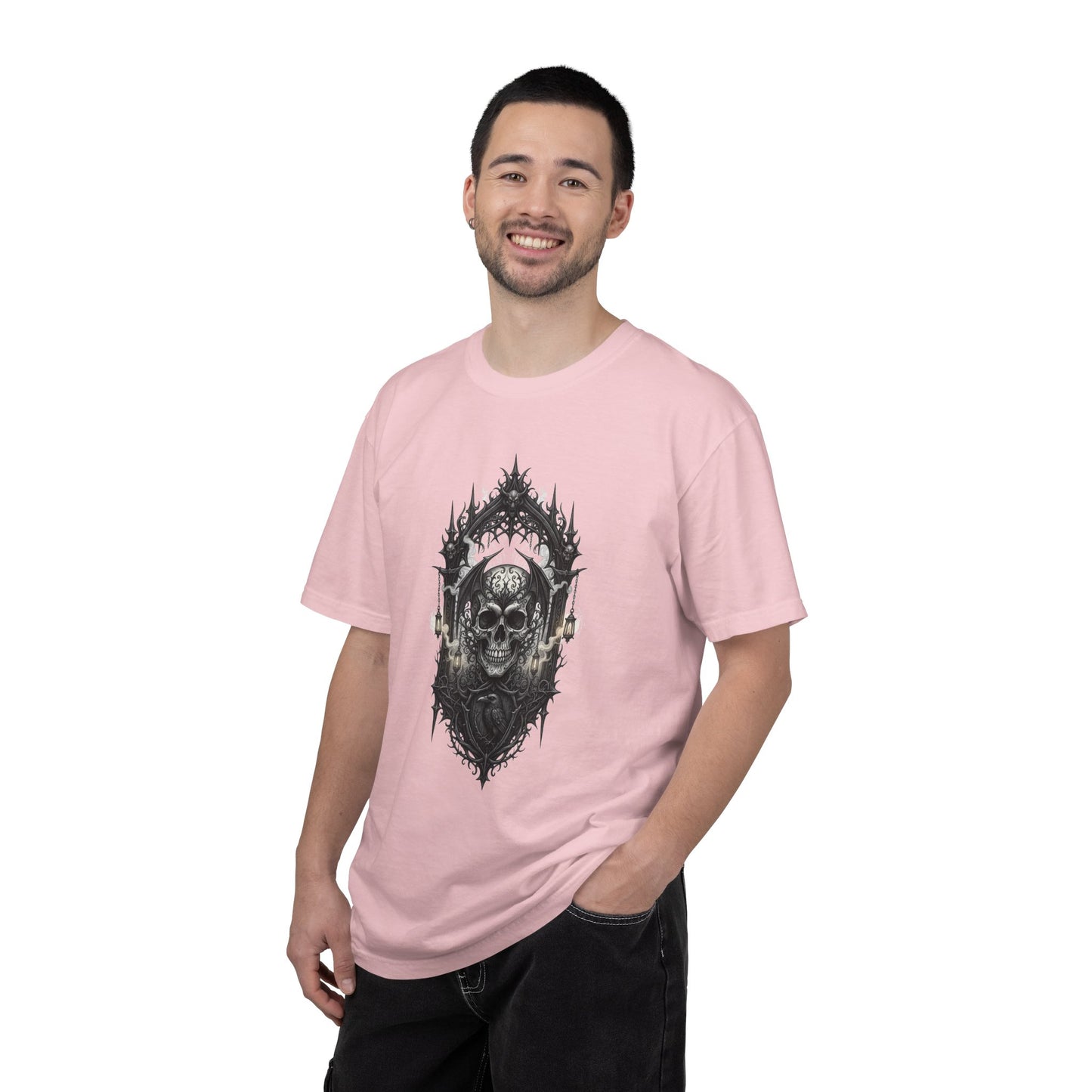 Skull Cathedral T-Shirt — Gothic Skull & Candle Graphic Tee