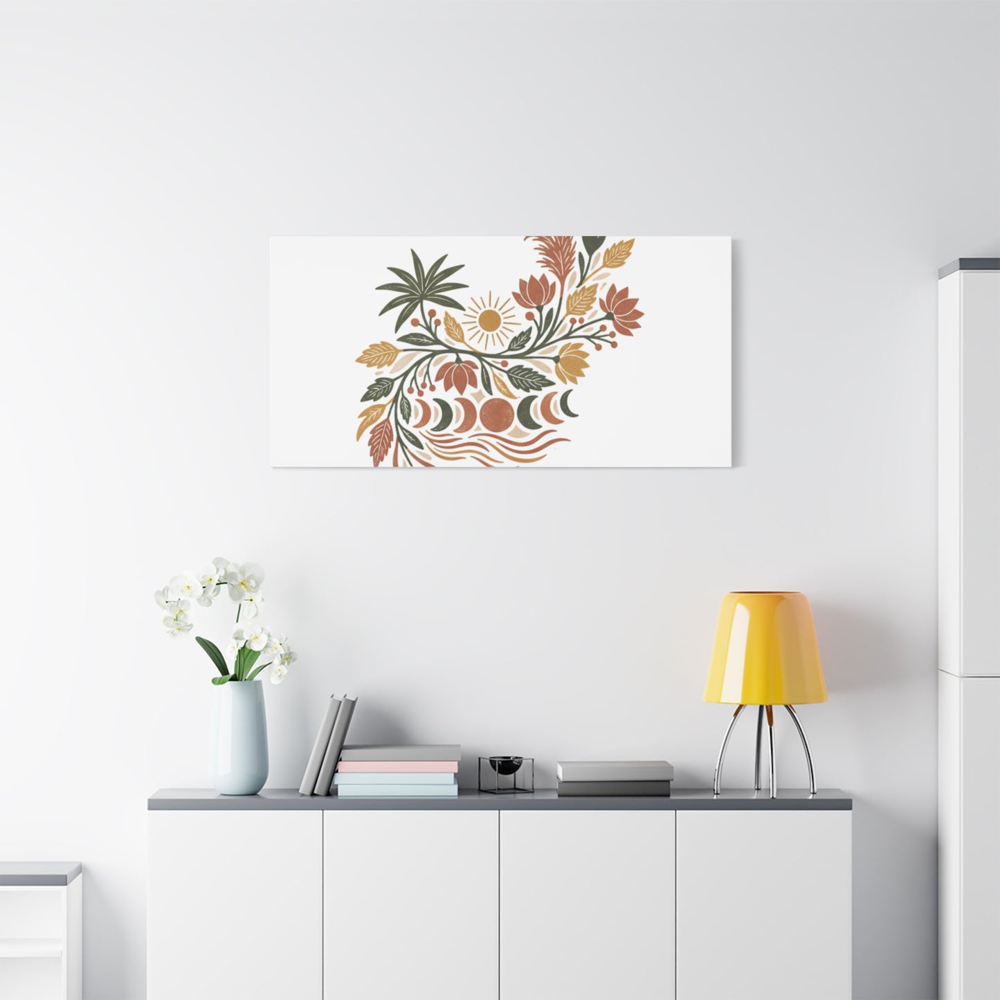 Boho Floral Moon Phase Canvas Print — Matte Stretched Wall Art