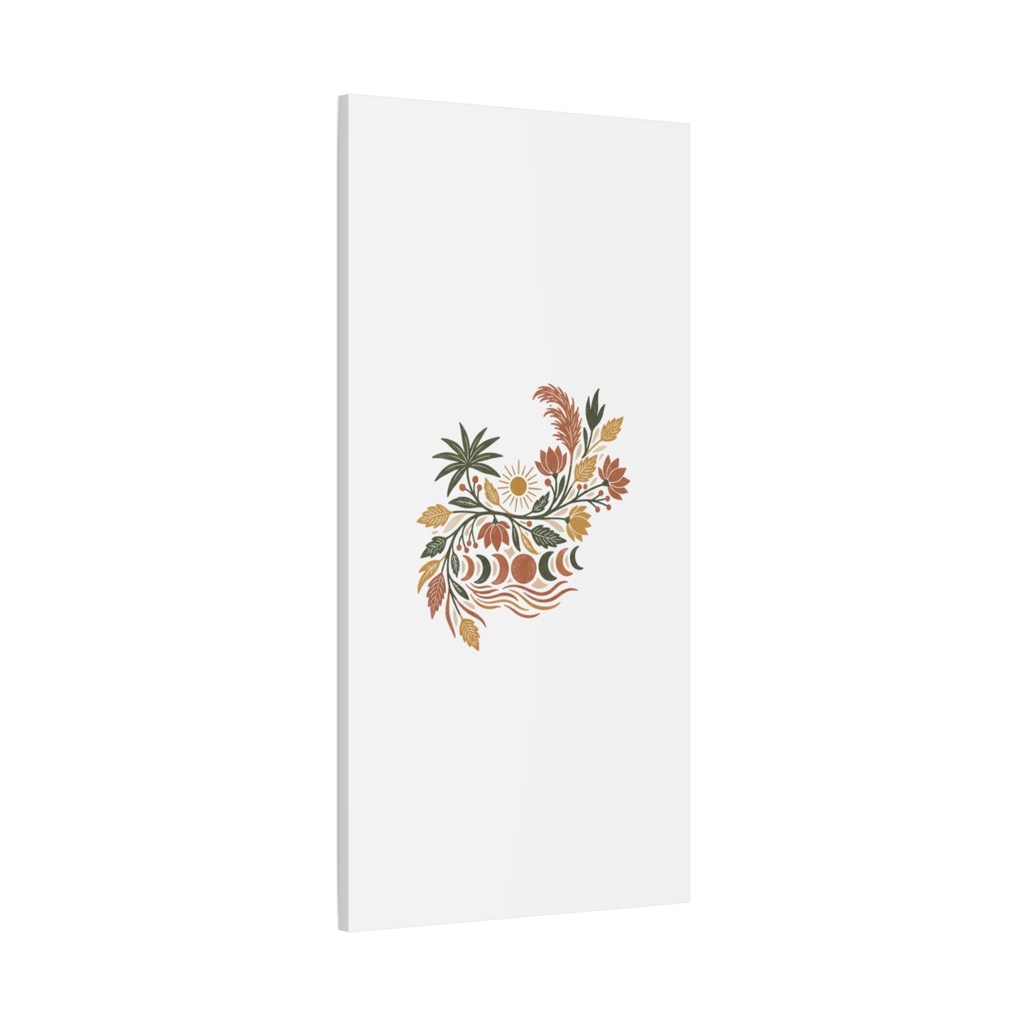 Boho Floral Moon Phase Canvas Print — Matte Stretched Wall Art