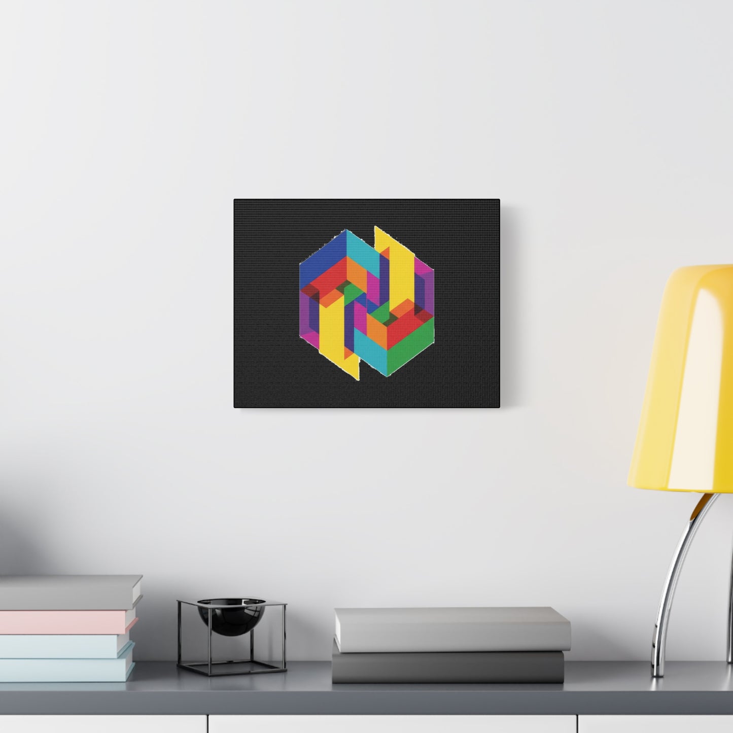 Colorful Geometric Cube Canvas Print — Modern Abstract Wall Art