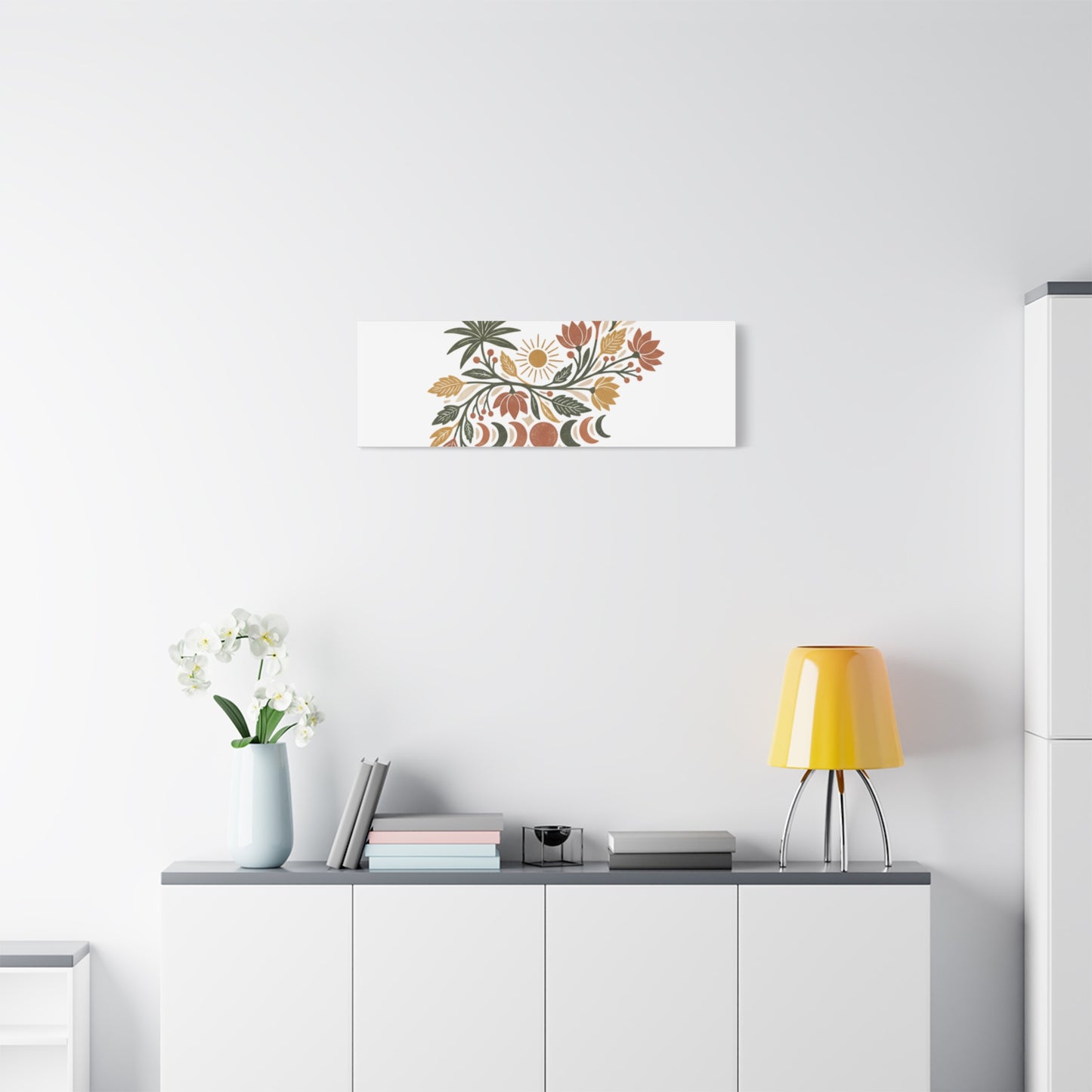 Boho Floral Moon Phase Canvas Print — Matte Stretched Wall Art