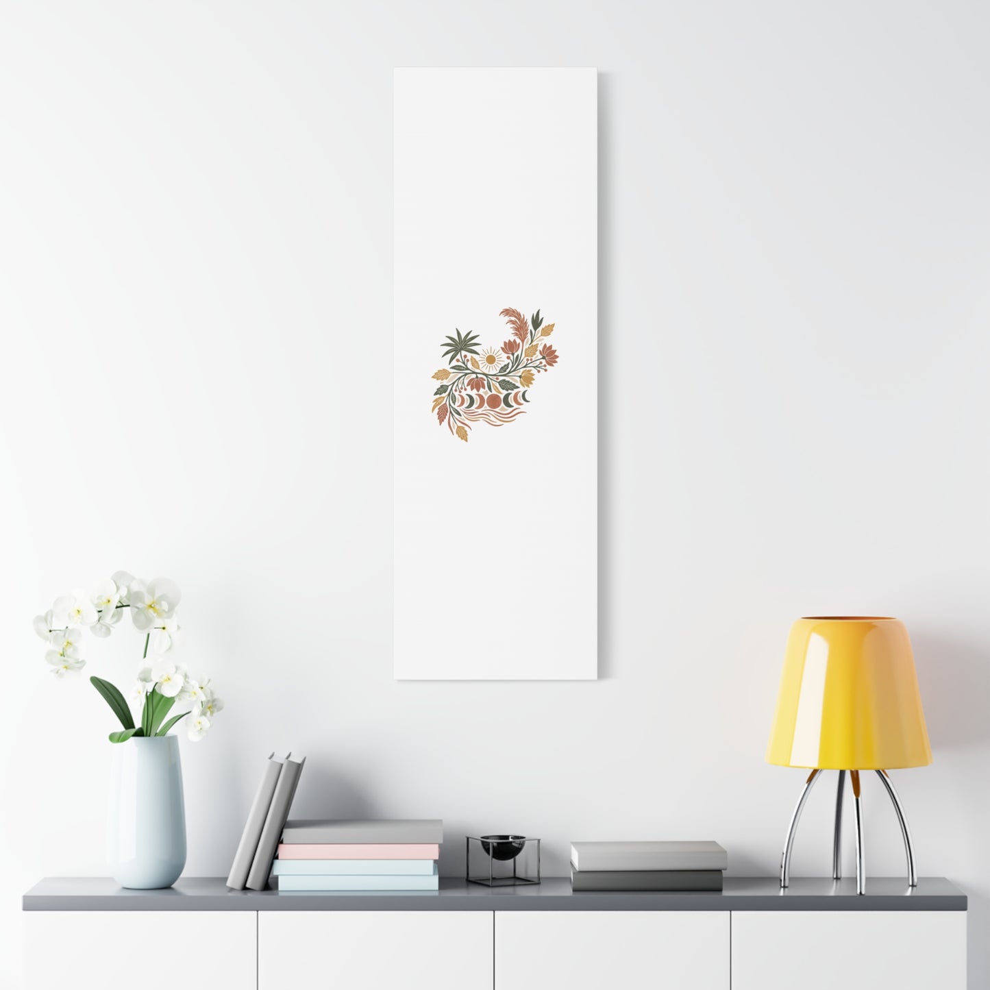 Boho Floral Moon Phase Canvas Print — Matte Stretched Wall Art