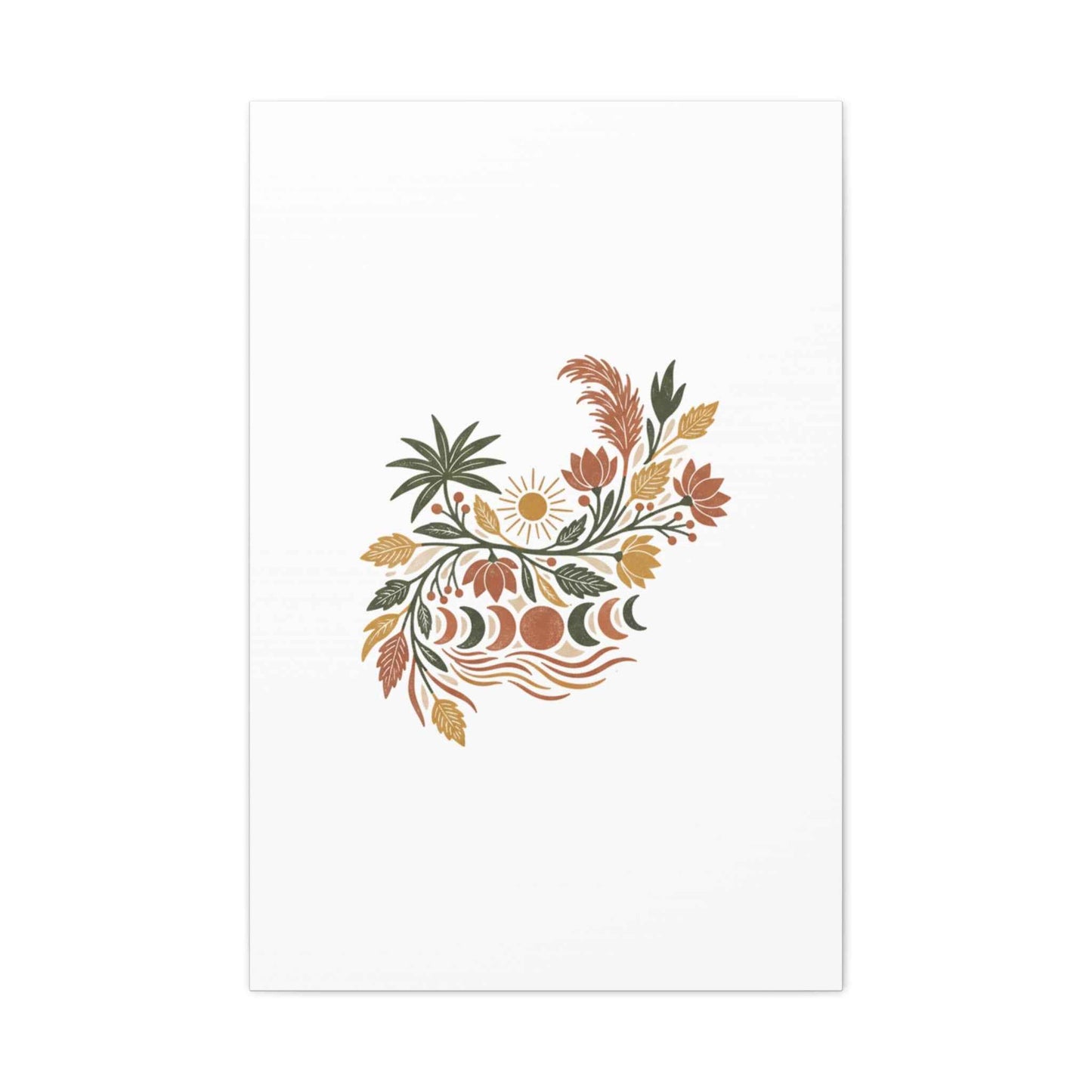 Boho Floral Moon Phase Canvas Print — Matte Stretched Wall Art