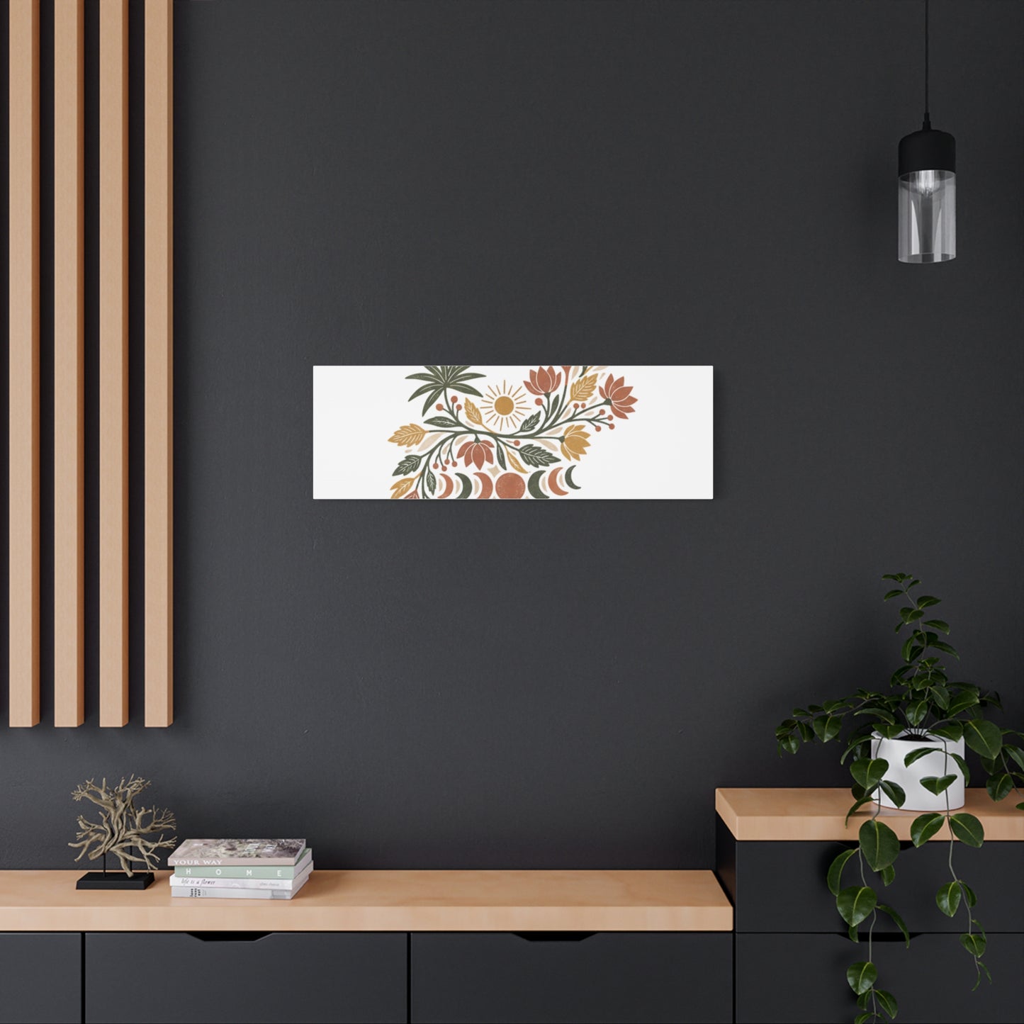 Boho Floral Moon Phase Canvas Print — Matte Stretched Wall Art