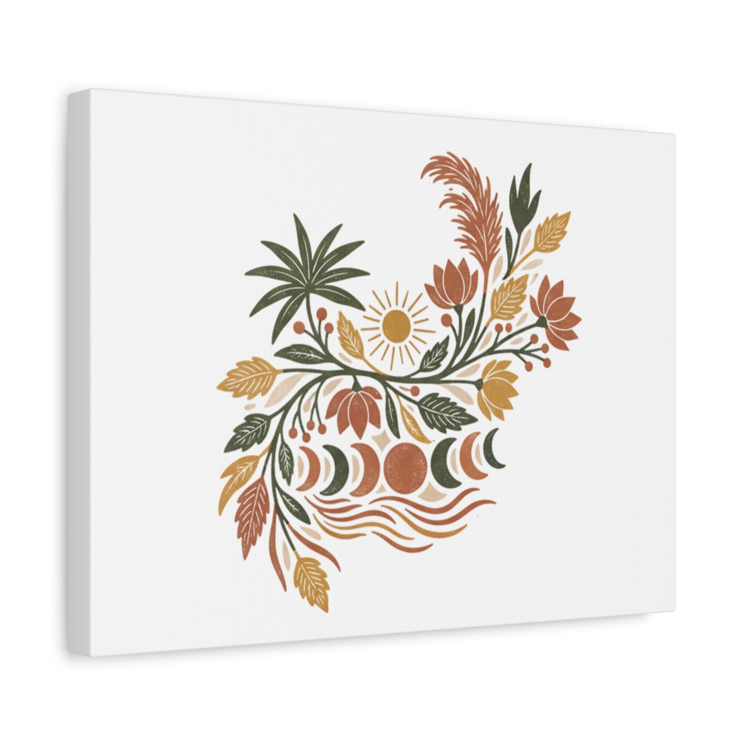 Boho Floral Moon Phase Canvas Print — Matte Stretched Wall Art