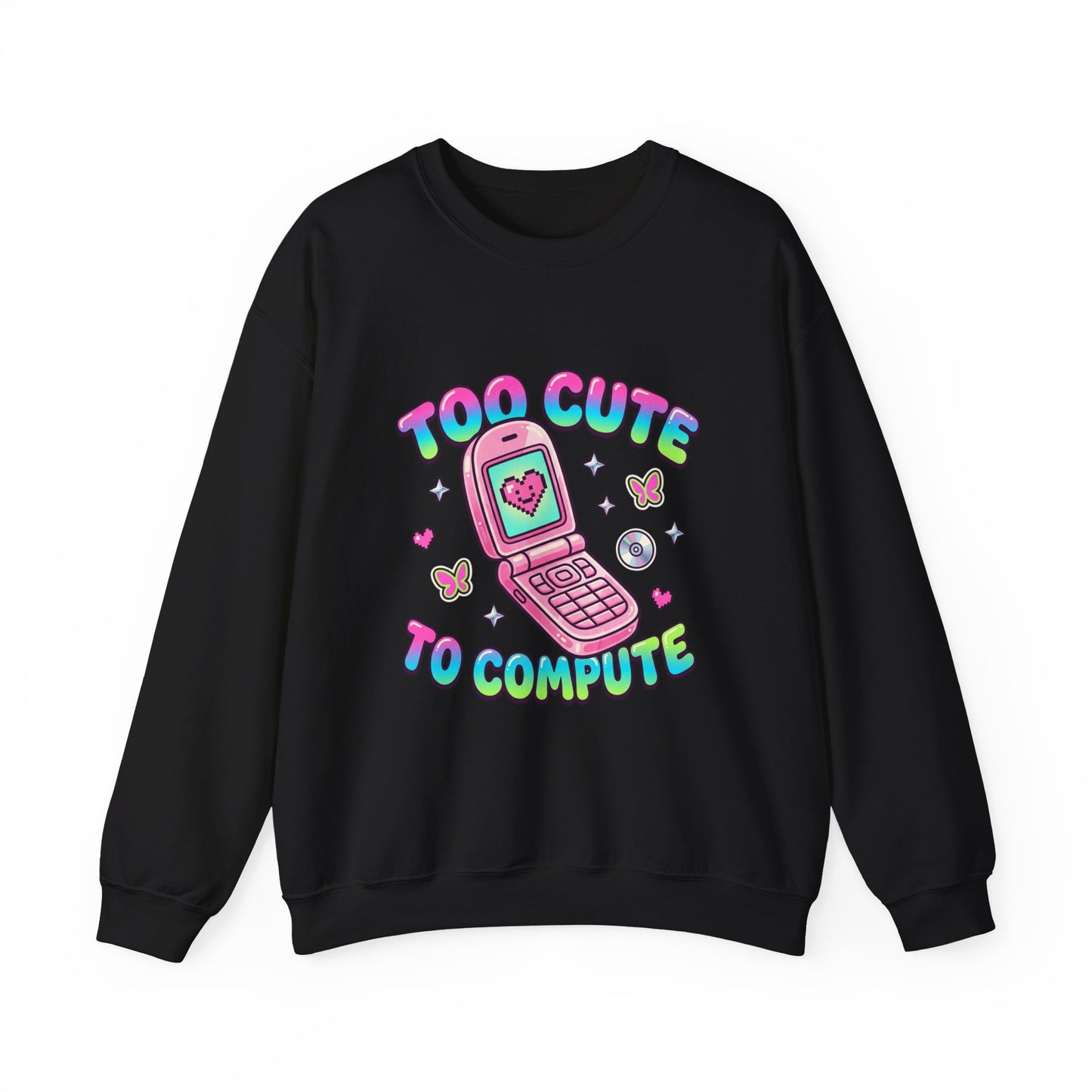 Too Cute To Compute Sweatshirt | Y2K aesthetic, 2000s retro internet graphic