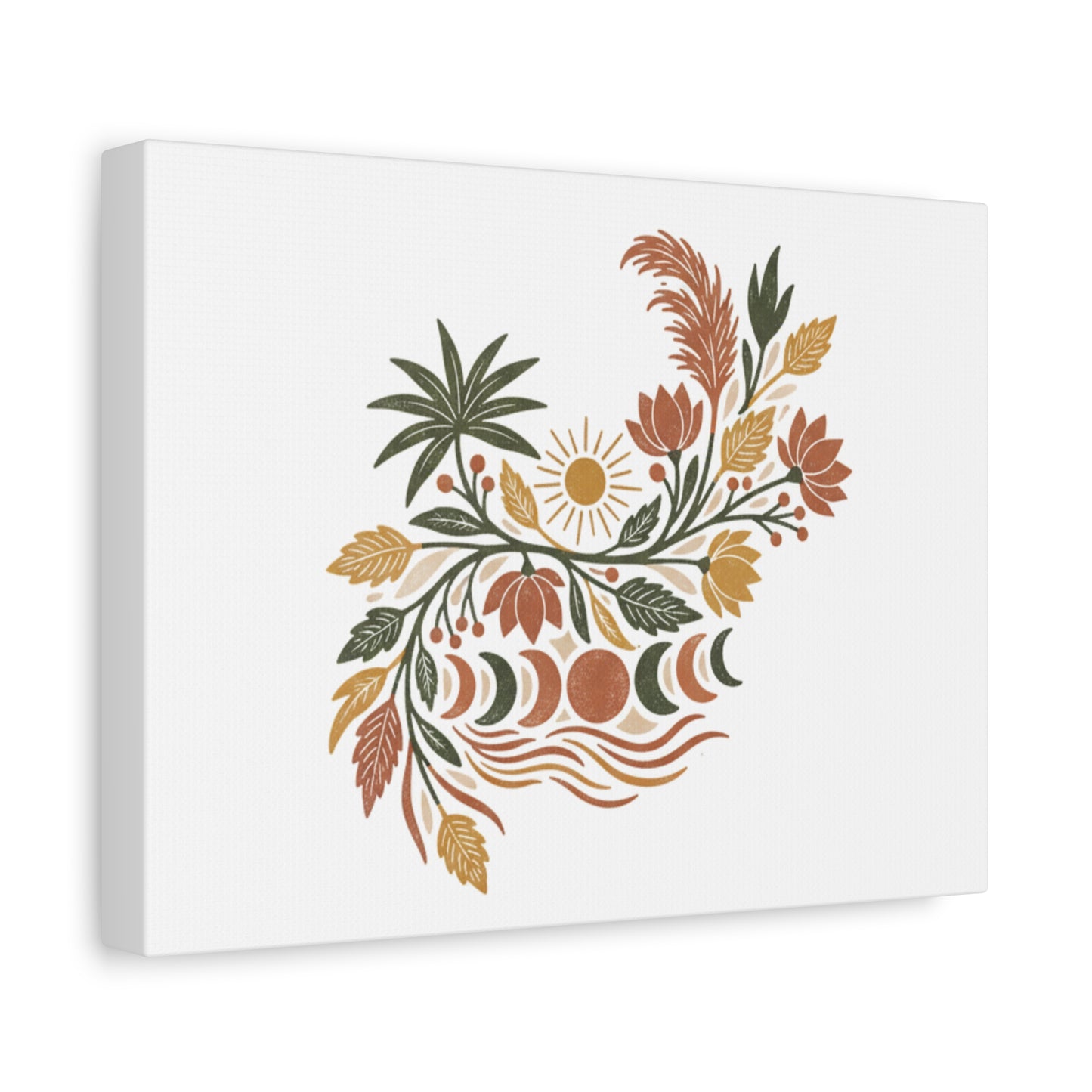 Boho Floral Moon Phase Canvas Print — Matte Stretched Wall Art