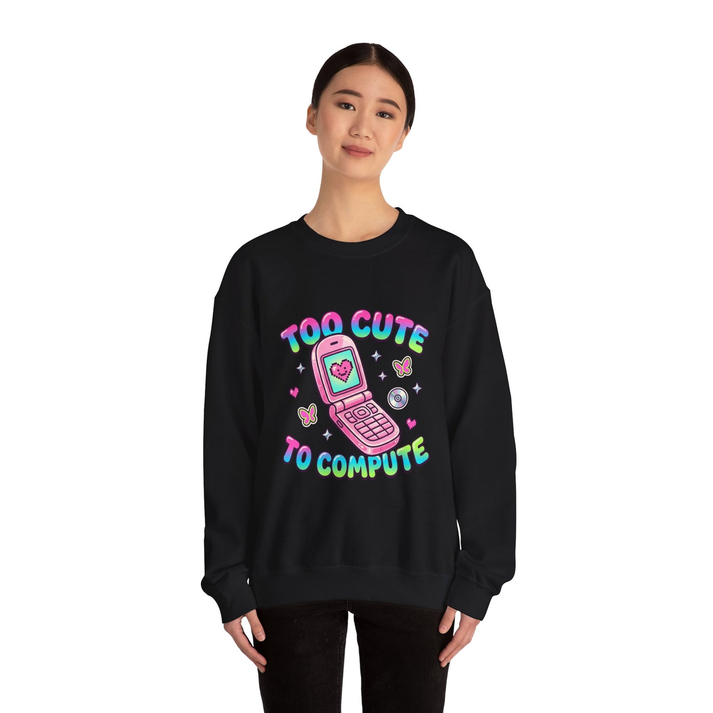 Too Cute To Compute Sweatshirt | Y2K aesthetic, 2000s retro internet graphic