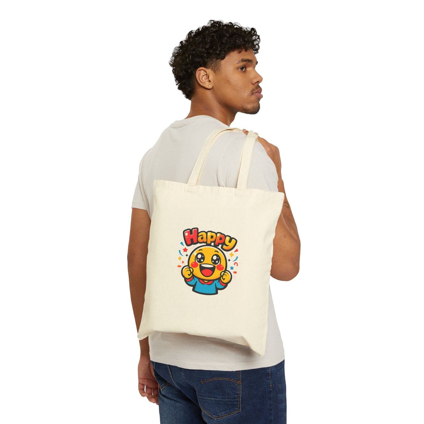 Happy Blob Cartoon Tote | kawaii minimal, thick outline, mood face