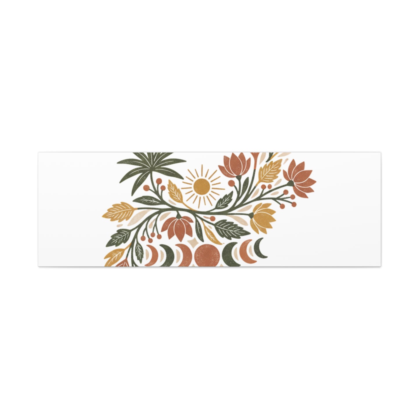 Boho Floral Moon Phase Canvas Print — Matte Stretched Wall Art