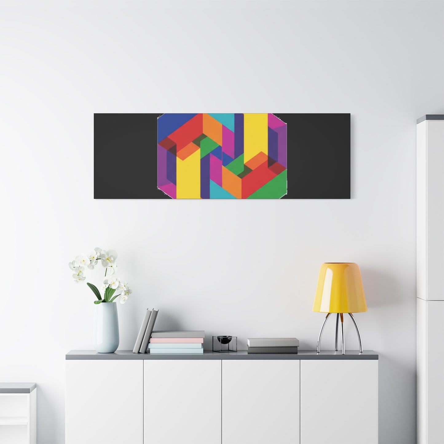 Colorful Geometric Cube Canvas Print — Modern Abstract Wall Art