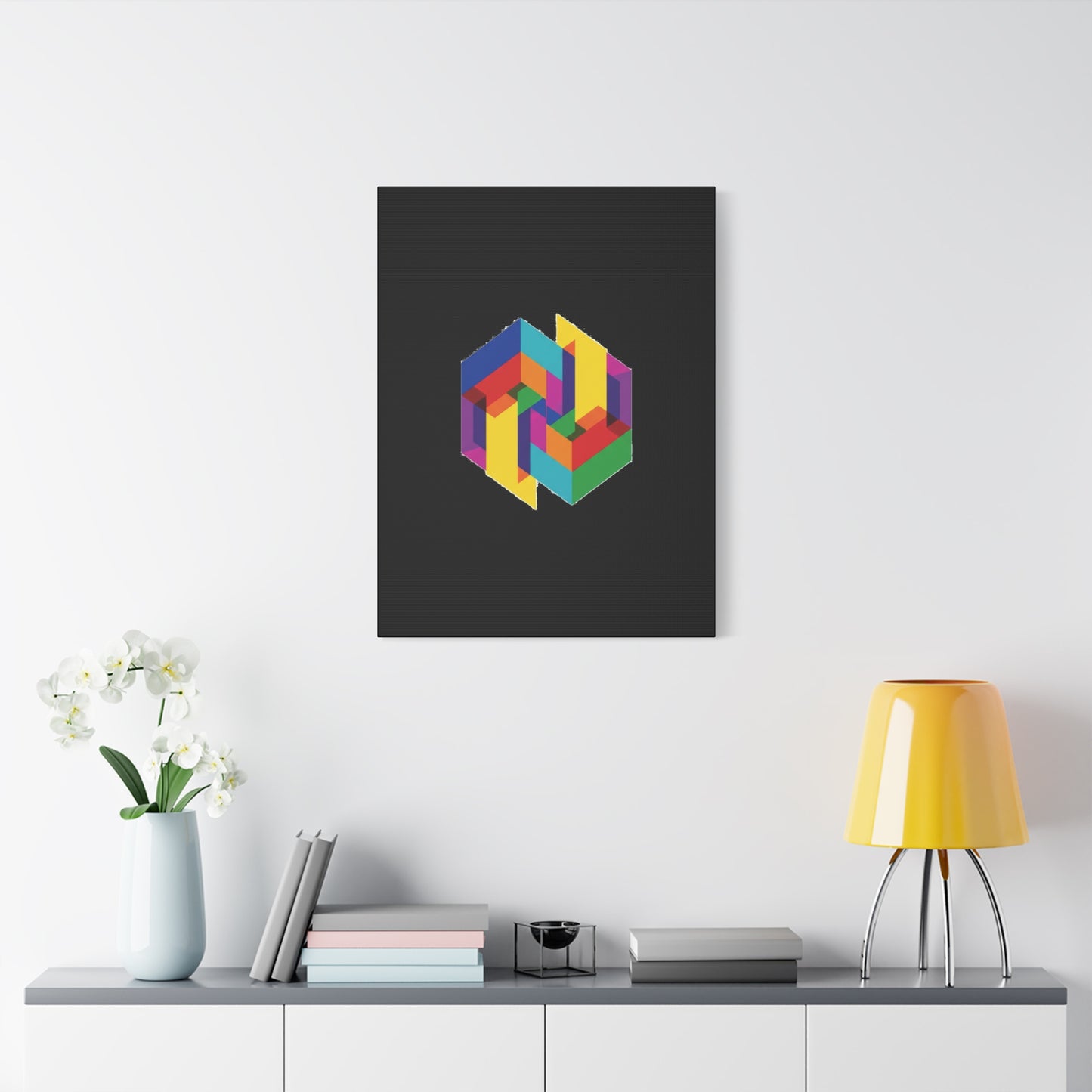 Colorful Geometric Cube Canvas Print — Modern Abstract Wall Art