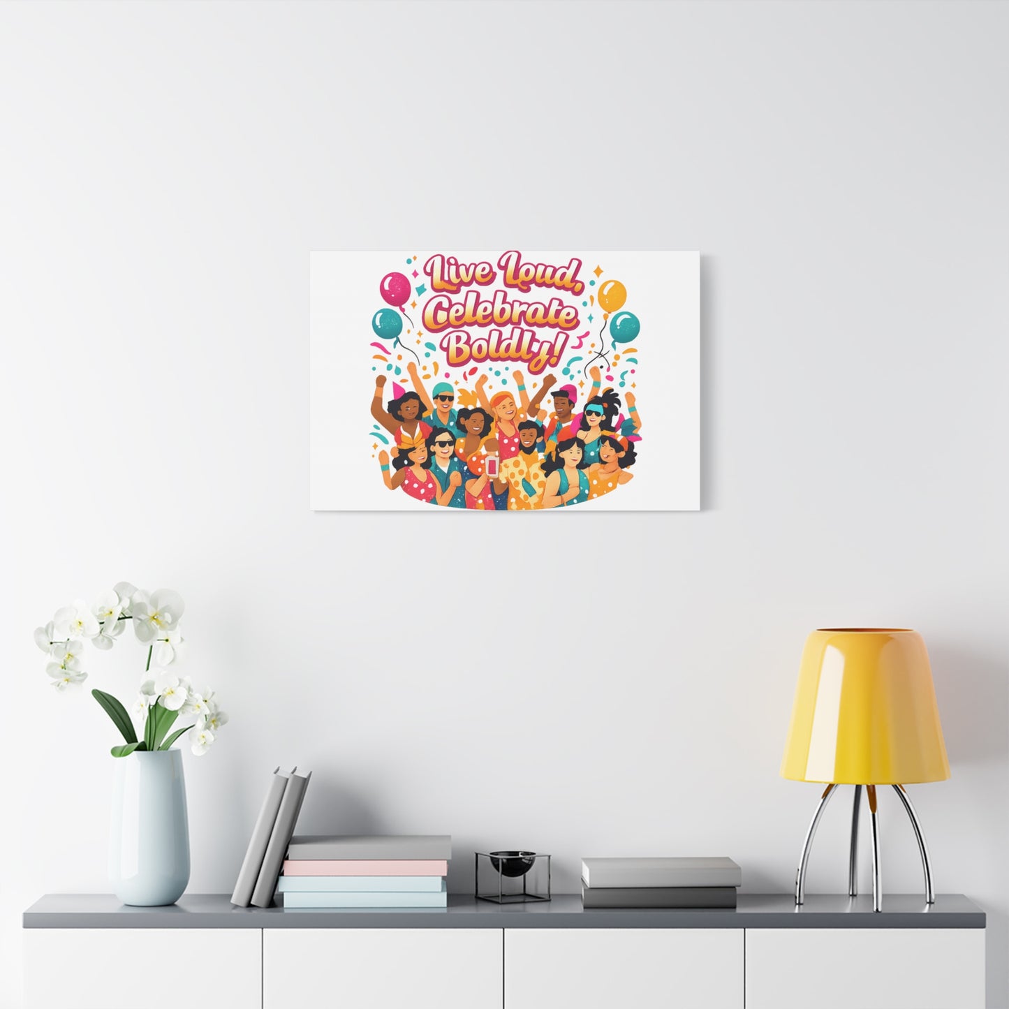 Live Loud Celebrate Boldly Canvas | Carnival Fiesta Confetti, Neon brights